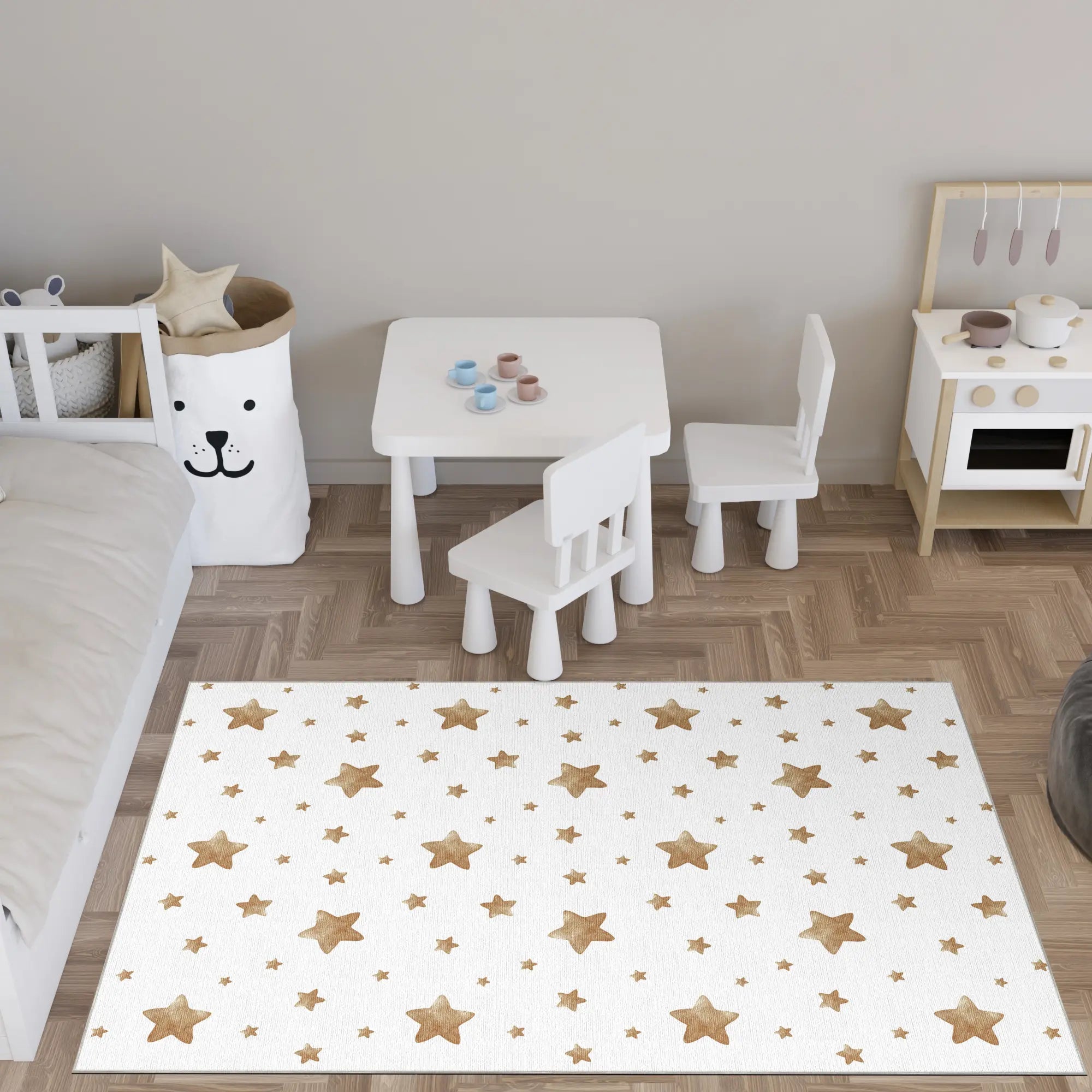 Goldene Aquarell-Sterne Kinderteppich