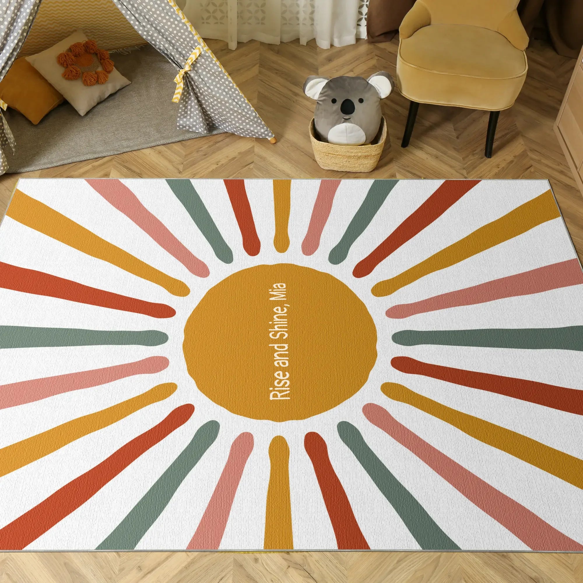 Retro Sunshine Burst | Personalisierbarer Teppich