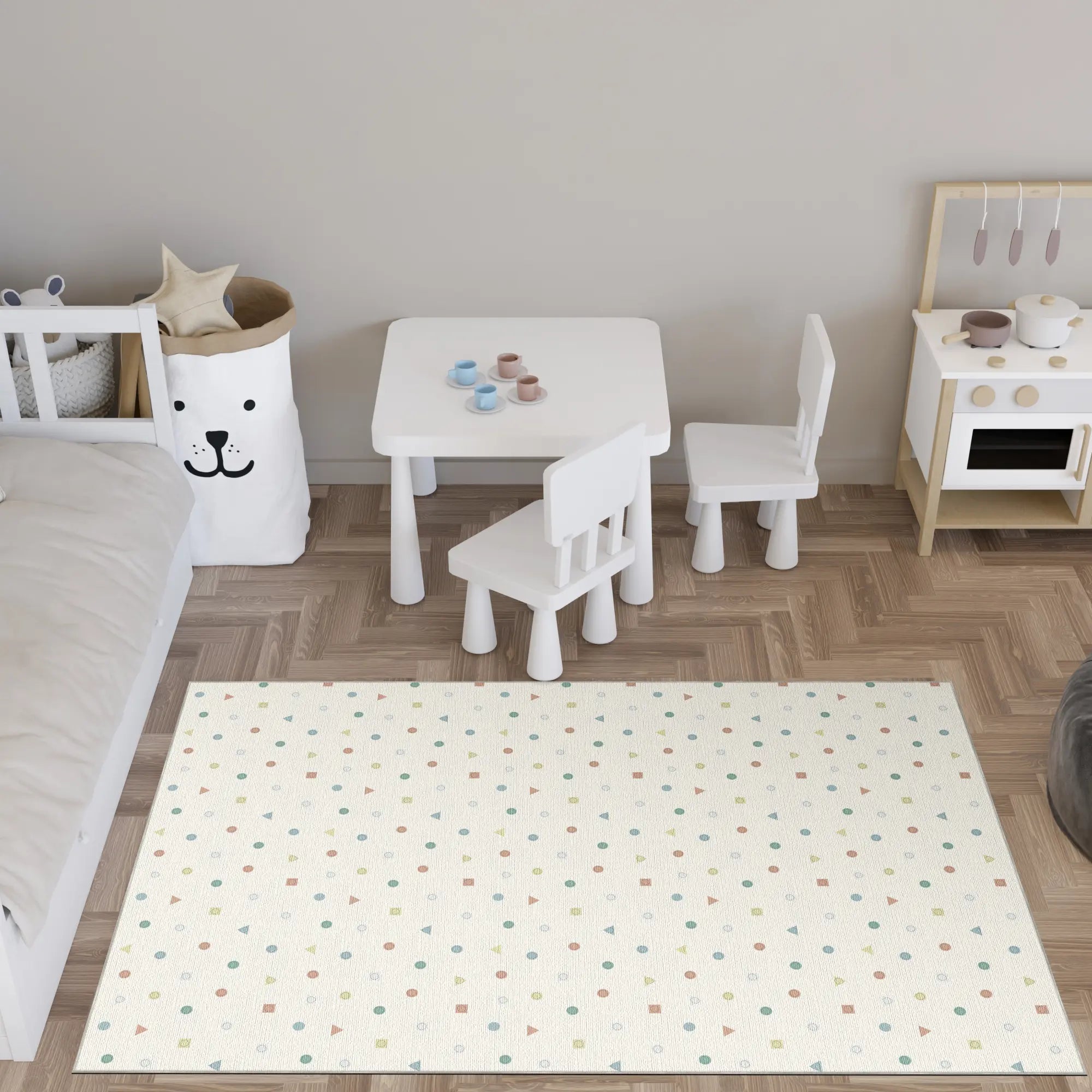 Pastell Geometrischer Waschbarer Kinderzimmer Teppich