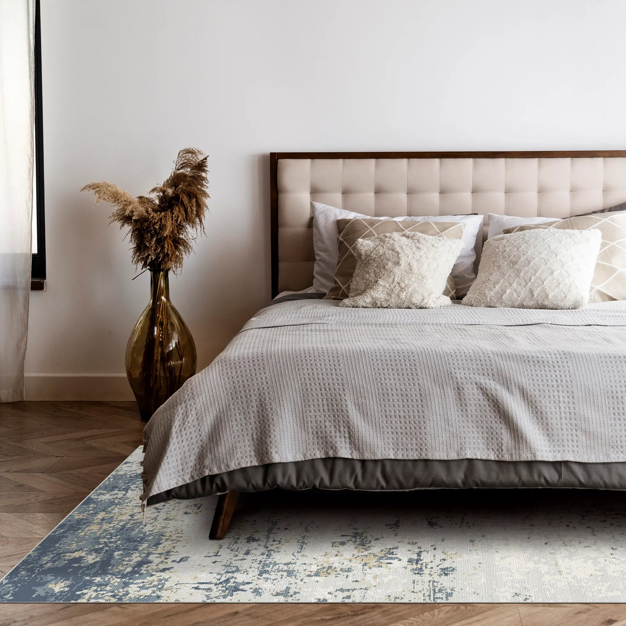 Saphir Drift Abgenutzter Abstrakter Teppich