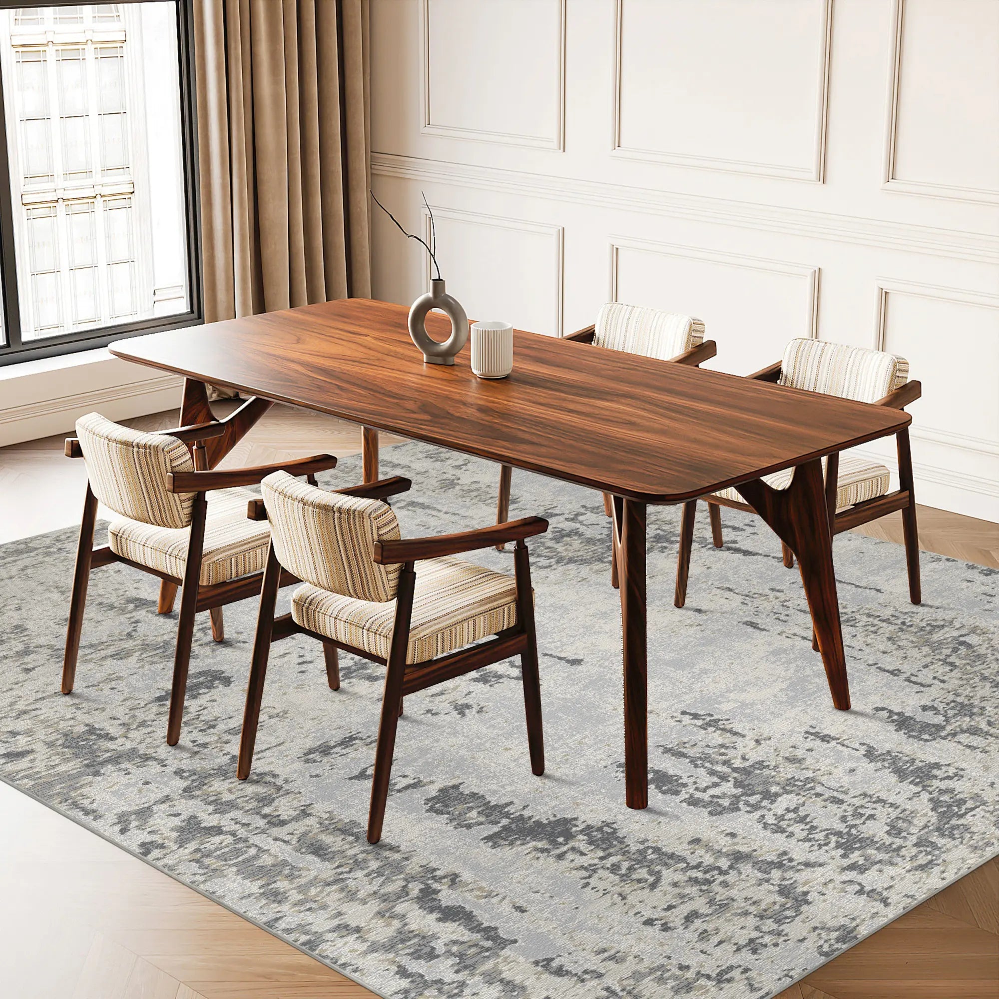 Silver Mist Distressed Abstract Teppich