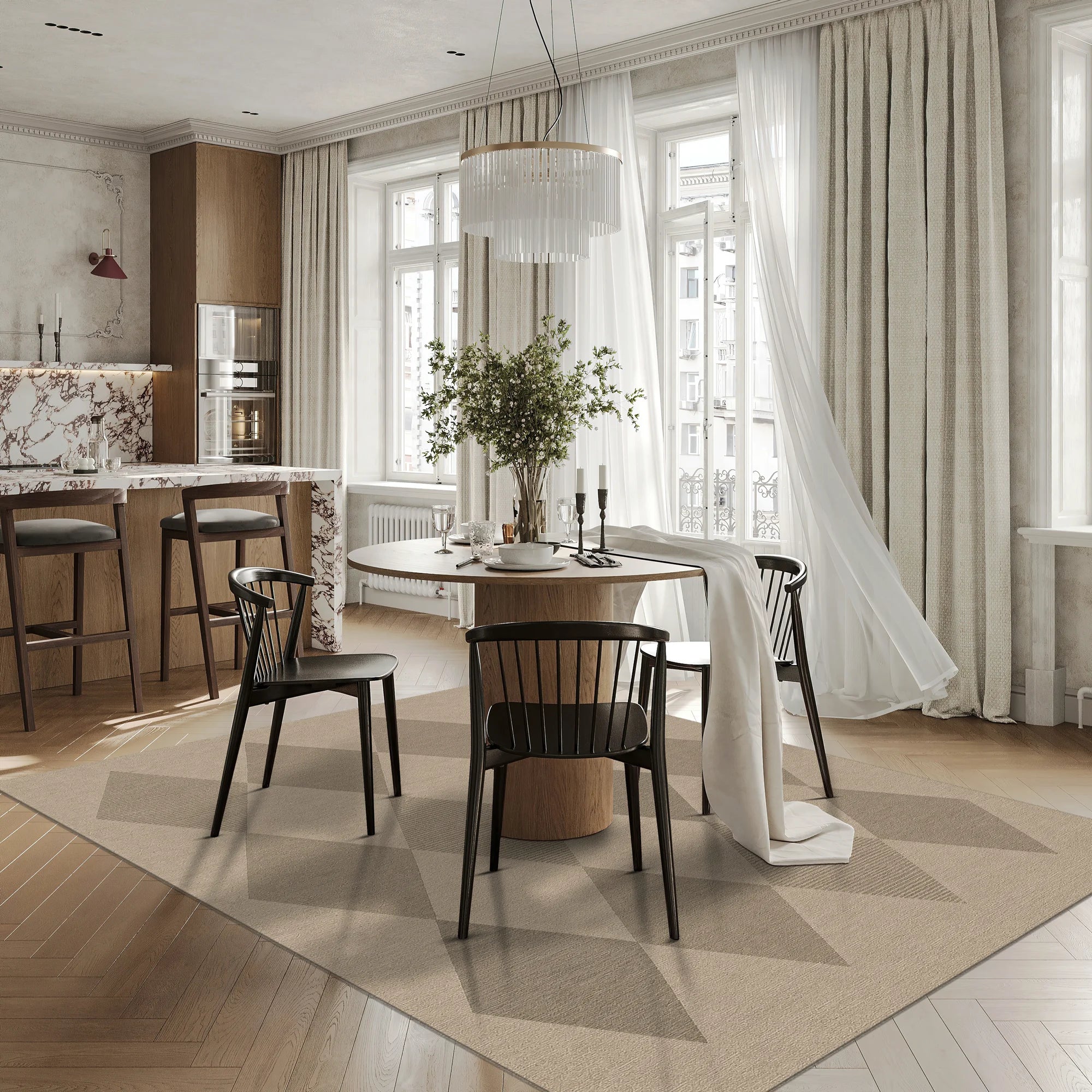 Gestreifter Teppich im Jute-Look mit Diamantmuster