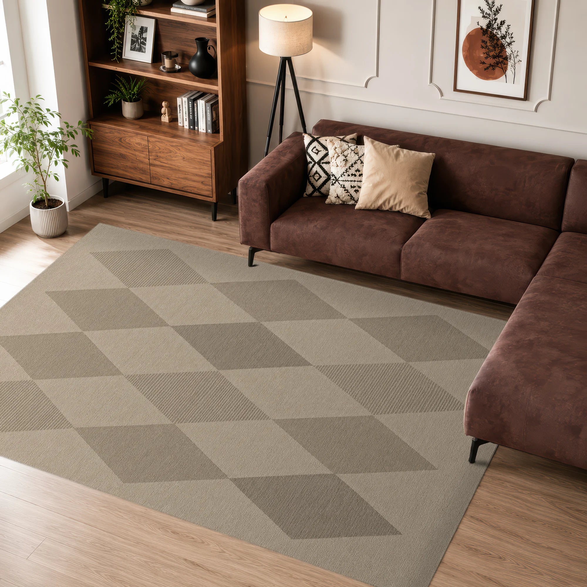 Gestreifter Teppich im Jute-Look mit Diamantmuster
