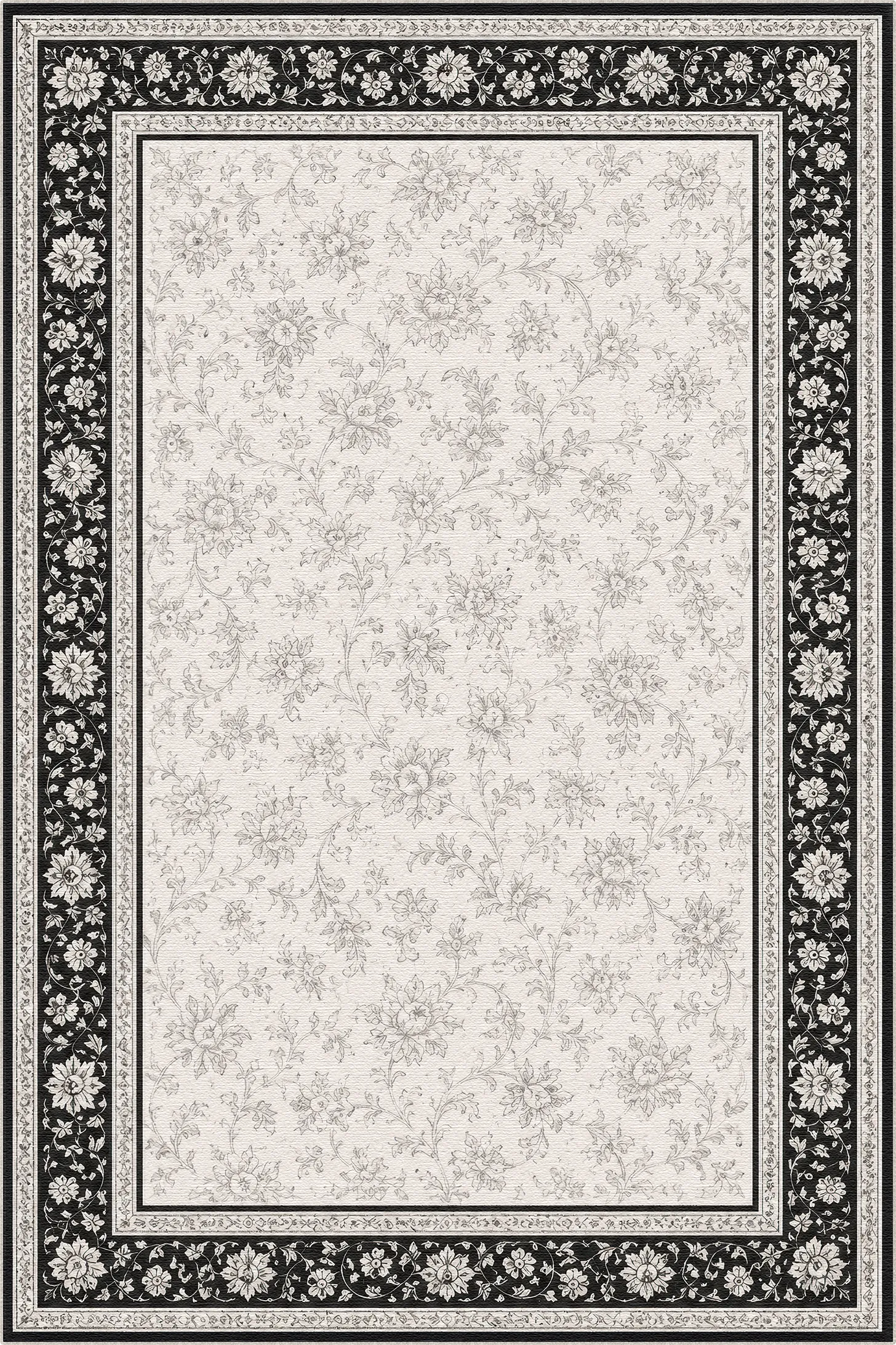 Blumenmuster Teppich in Schwarz-Weiß