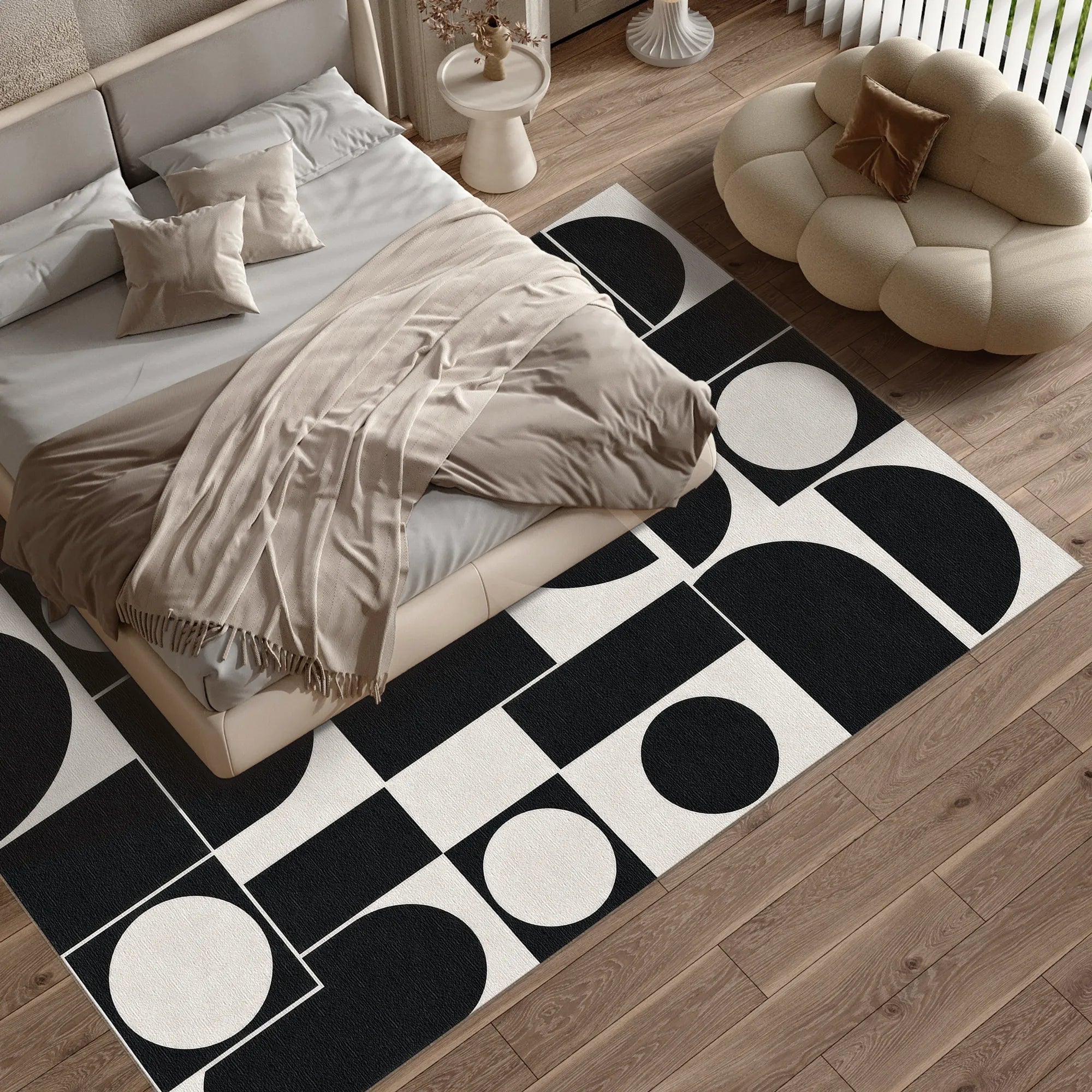 Geometrischer abstrakter schwarz-weißer Teppich