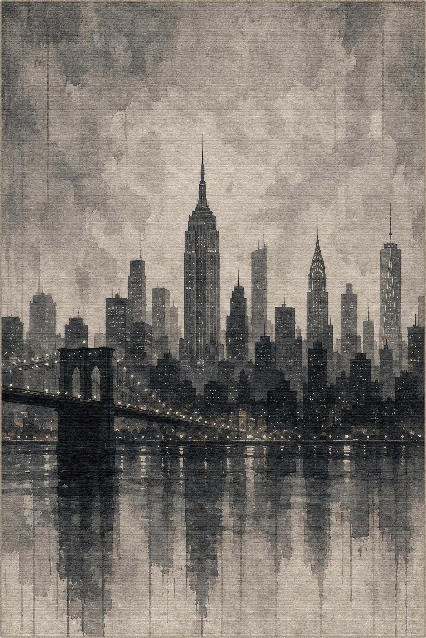 Monochromer Kunstdruck-Teppich mit Skyline von New York City