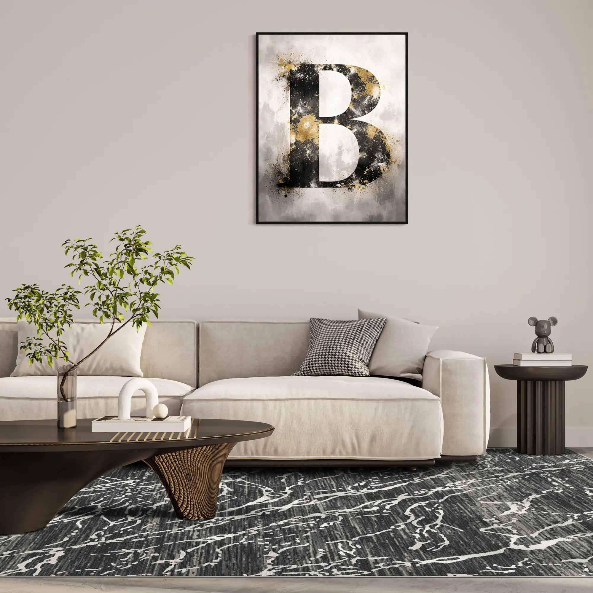 Obsidian Frost Marmor Waschbarer Teppich