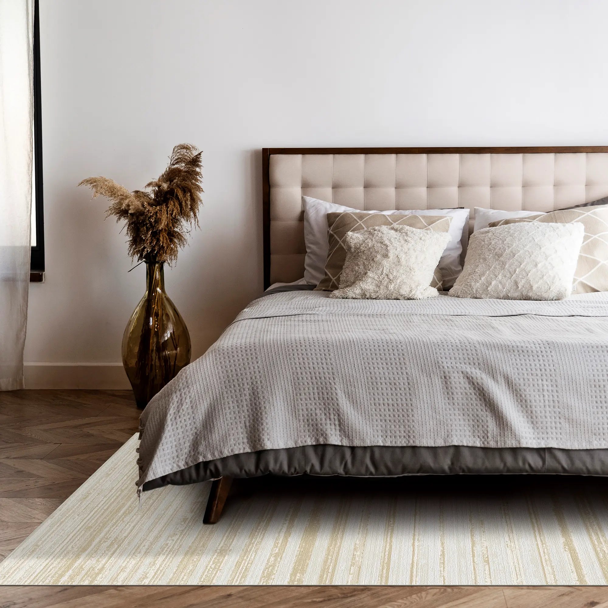 Sandstein Beige Linear Strukturierter Teppich