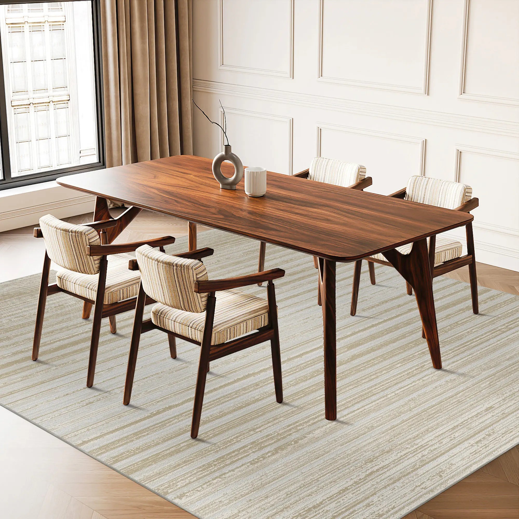 Sandstein Beige Linear Strukturierter Teppich