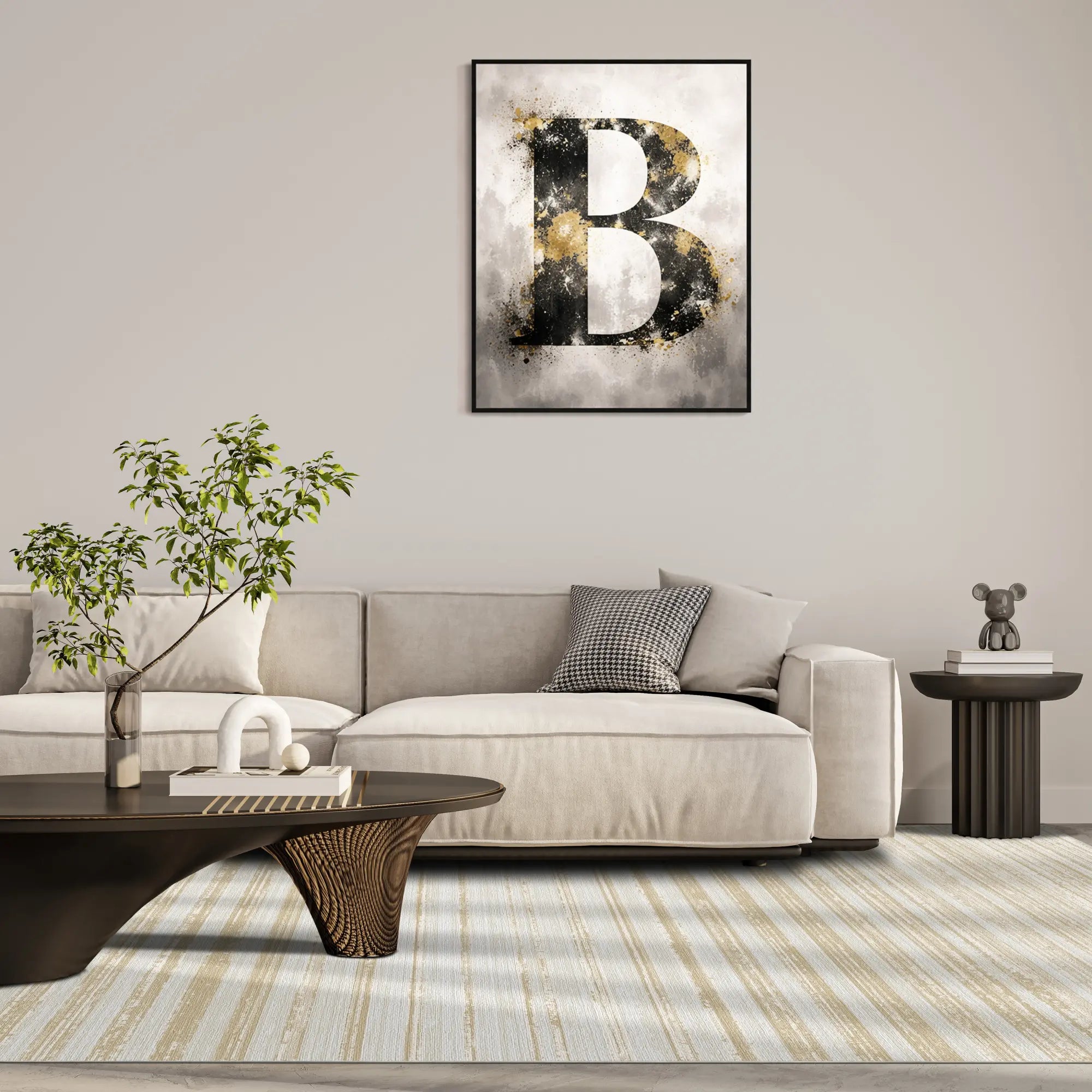 Sandstein Beige Linear Strukturierter Teppich