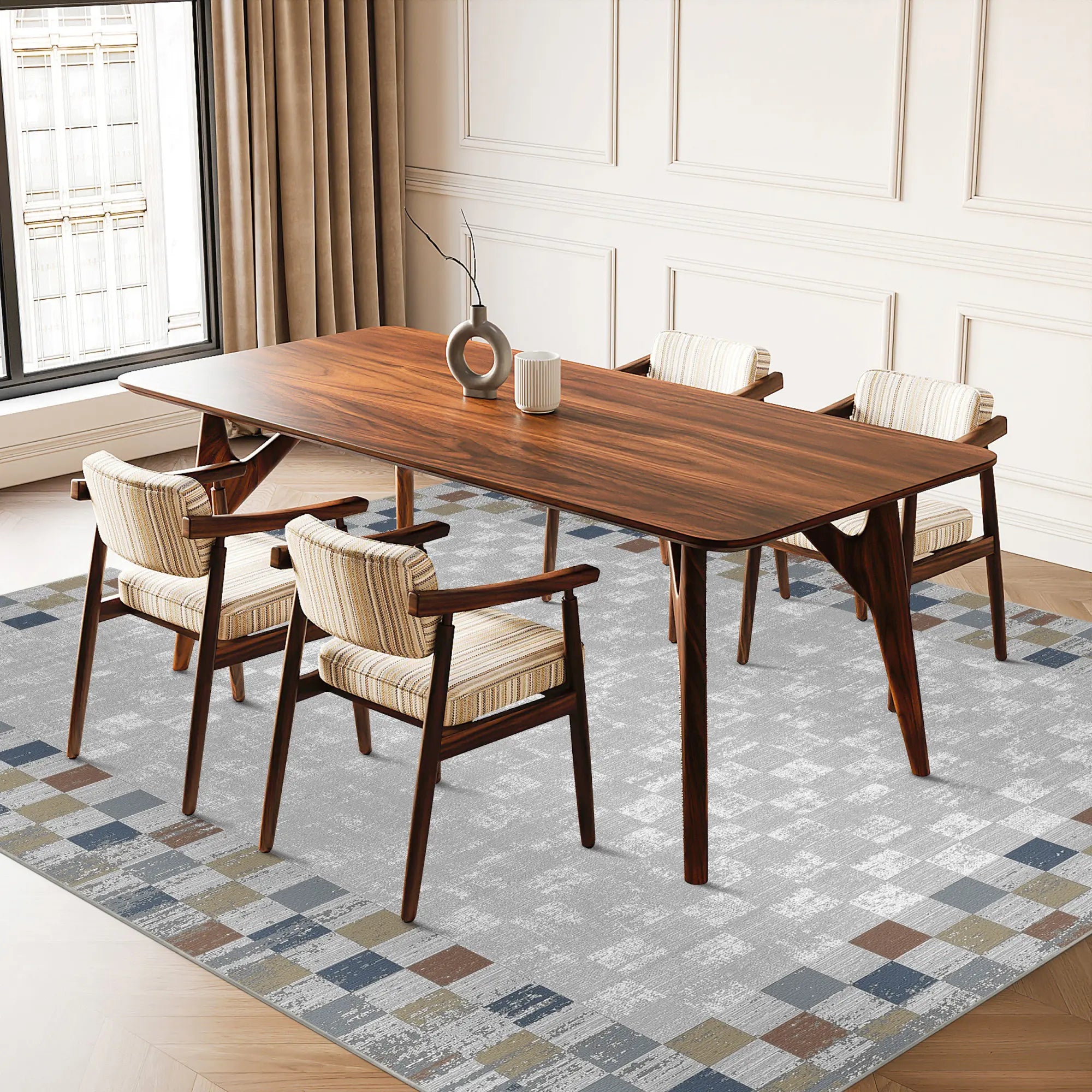 Terra Saphir Mosaik Umrandeter Abstrakter Teppich