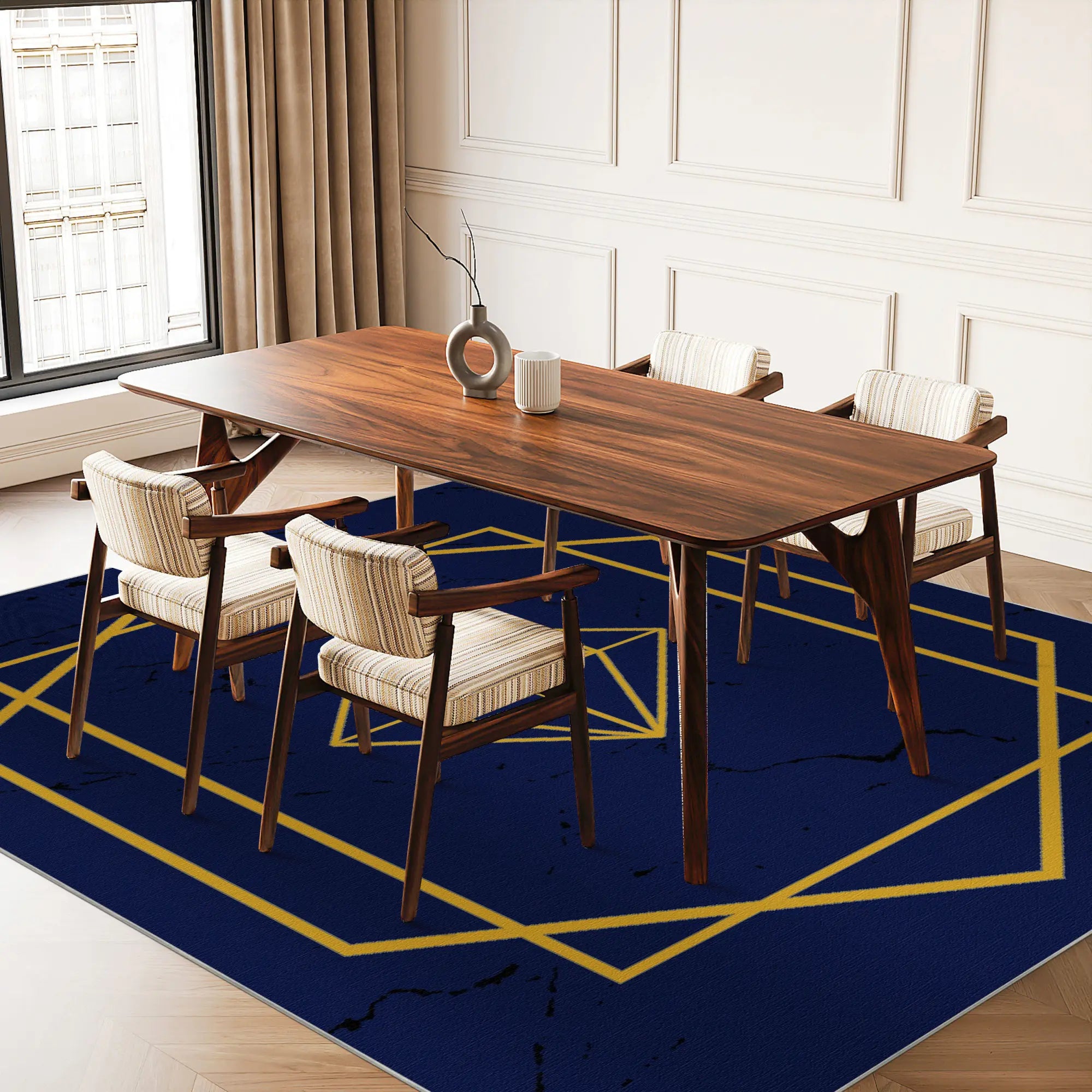 Saphir Diamant Gold Geometrischer Teppich