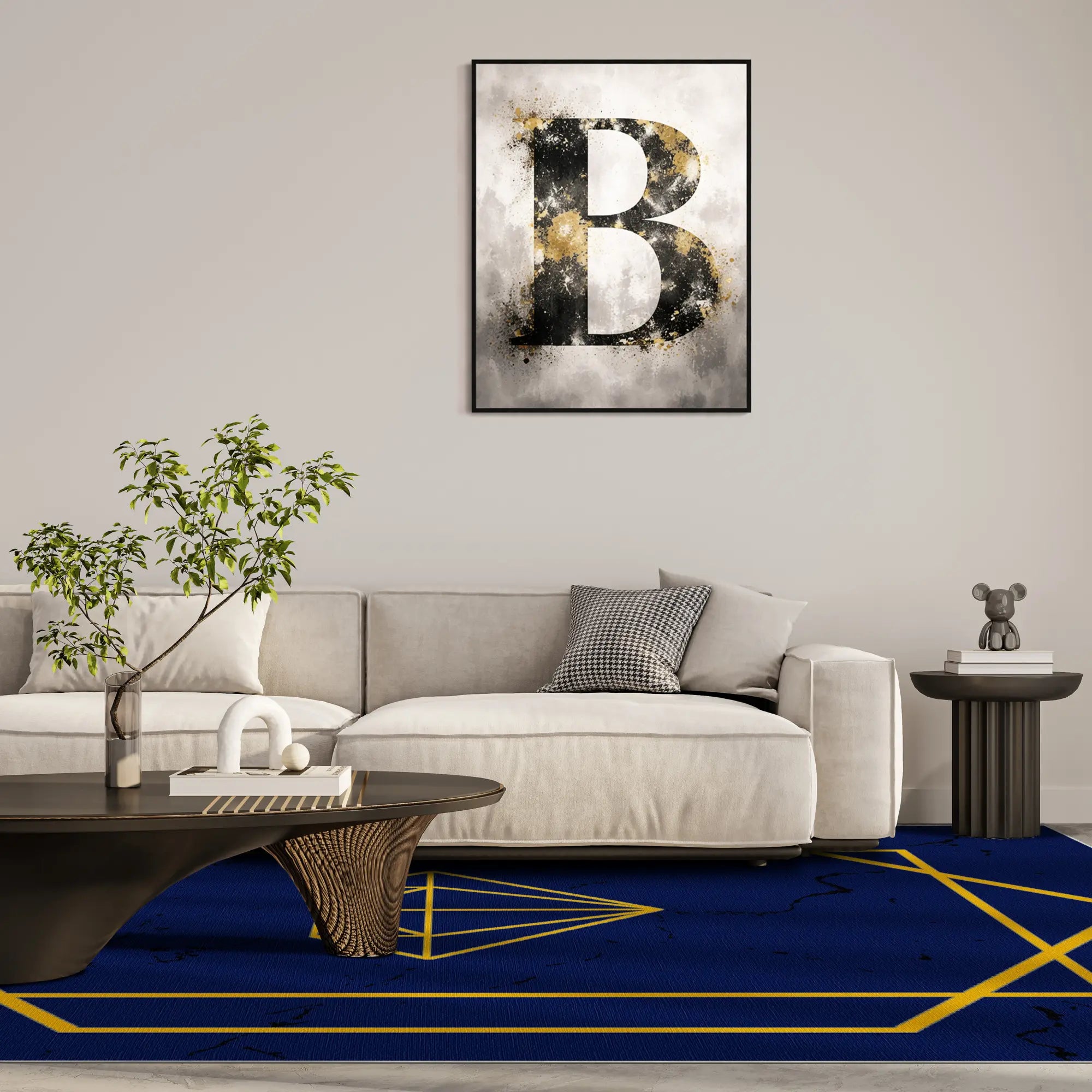 Saphir Diamant Gold Geometrischer Teppich