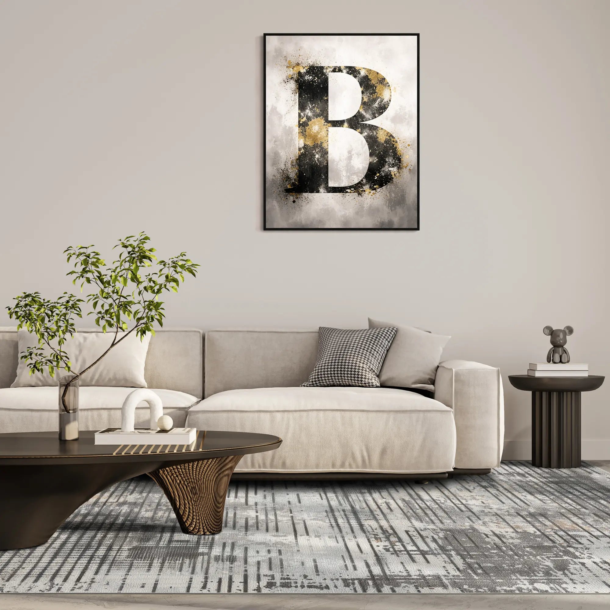 Silber Beton Glitch Abstrakter Teppich