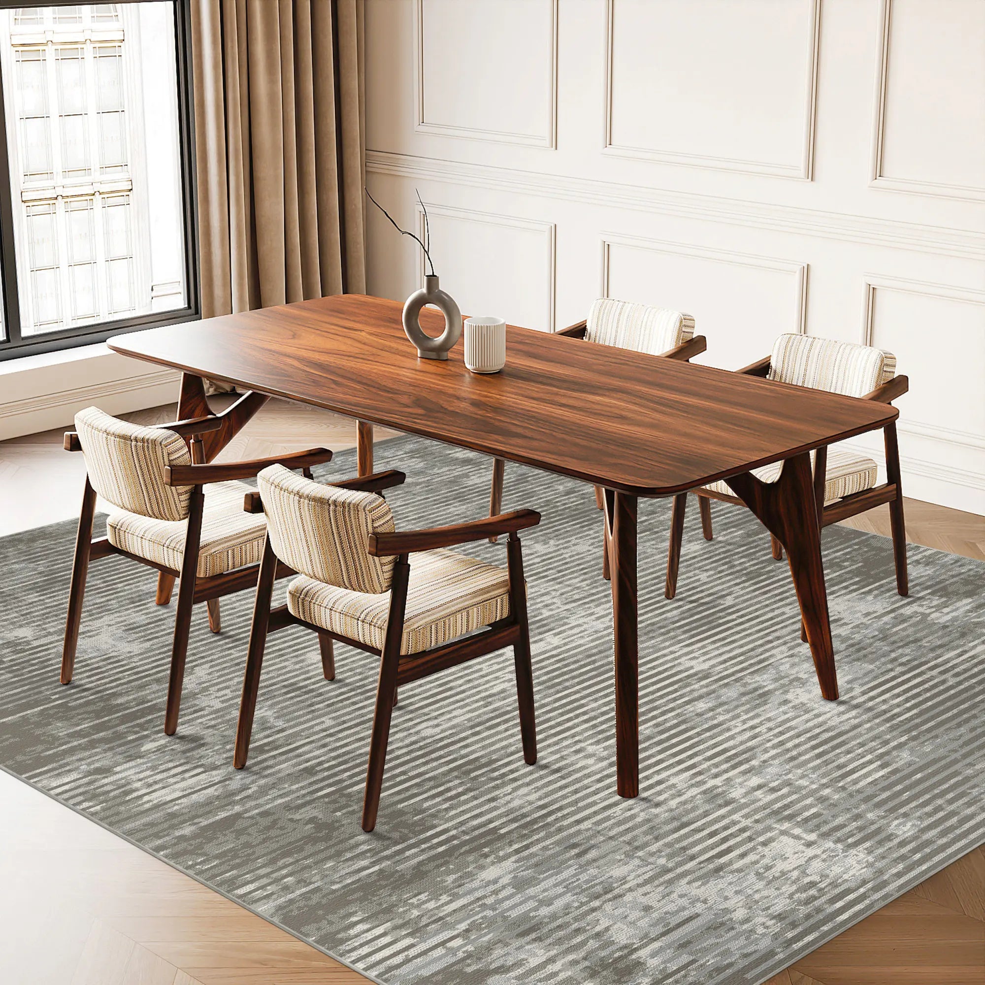 Taupe Horizont Linear Glitch Teppich