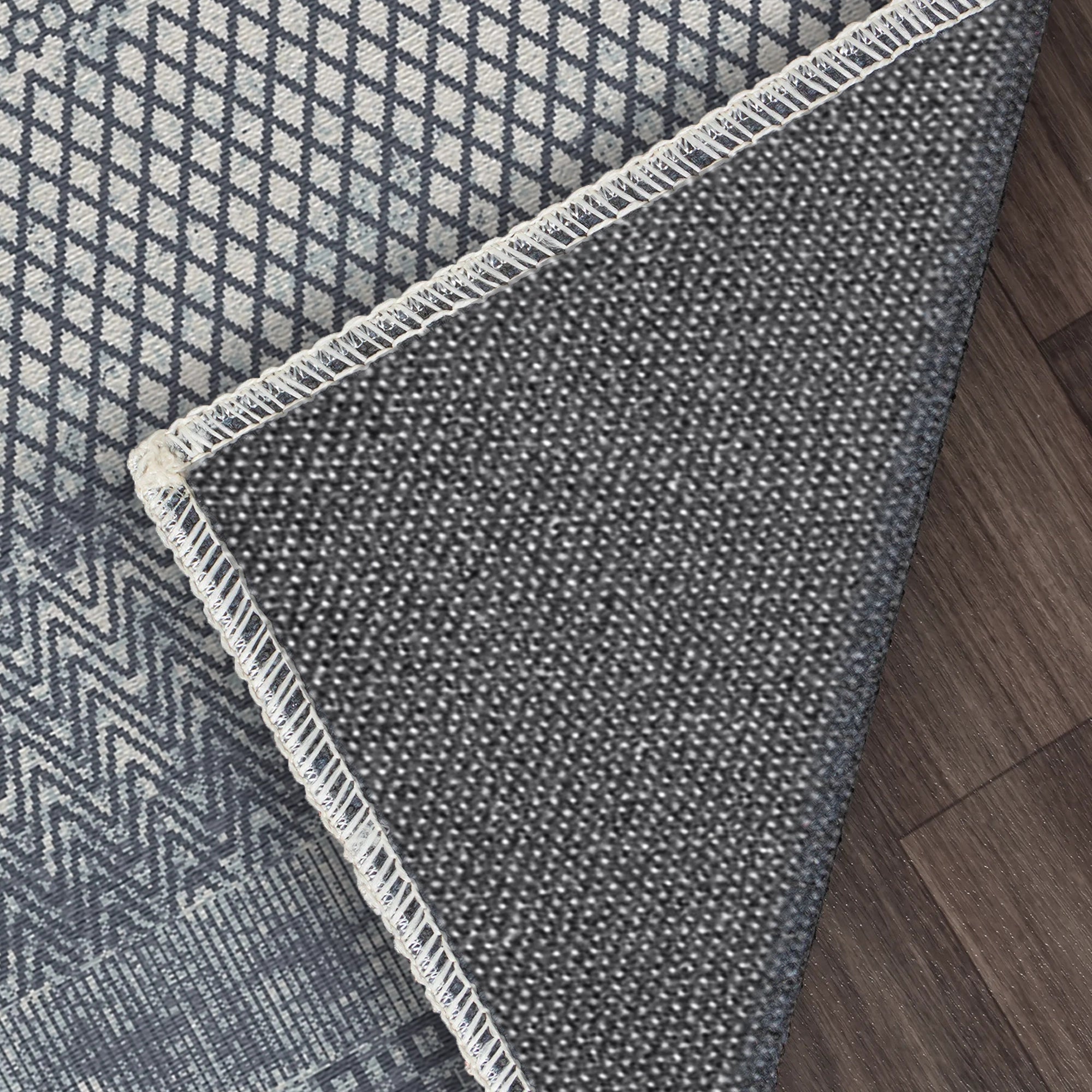 Indigo Mosaik Teppich mit Geometrischem Streifenmuster