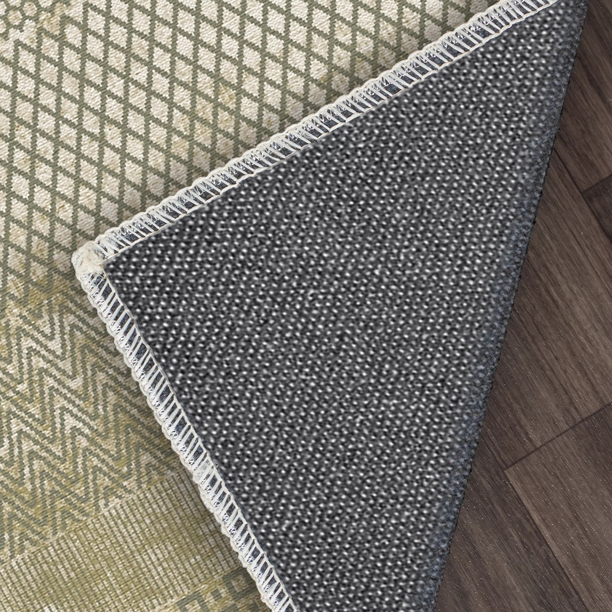 Olivgrüner Mosaik-Teppich mit Geometrischem Streifenmuster