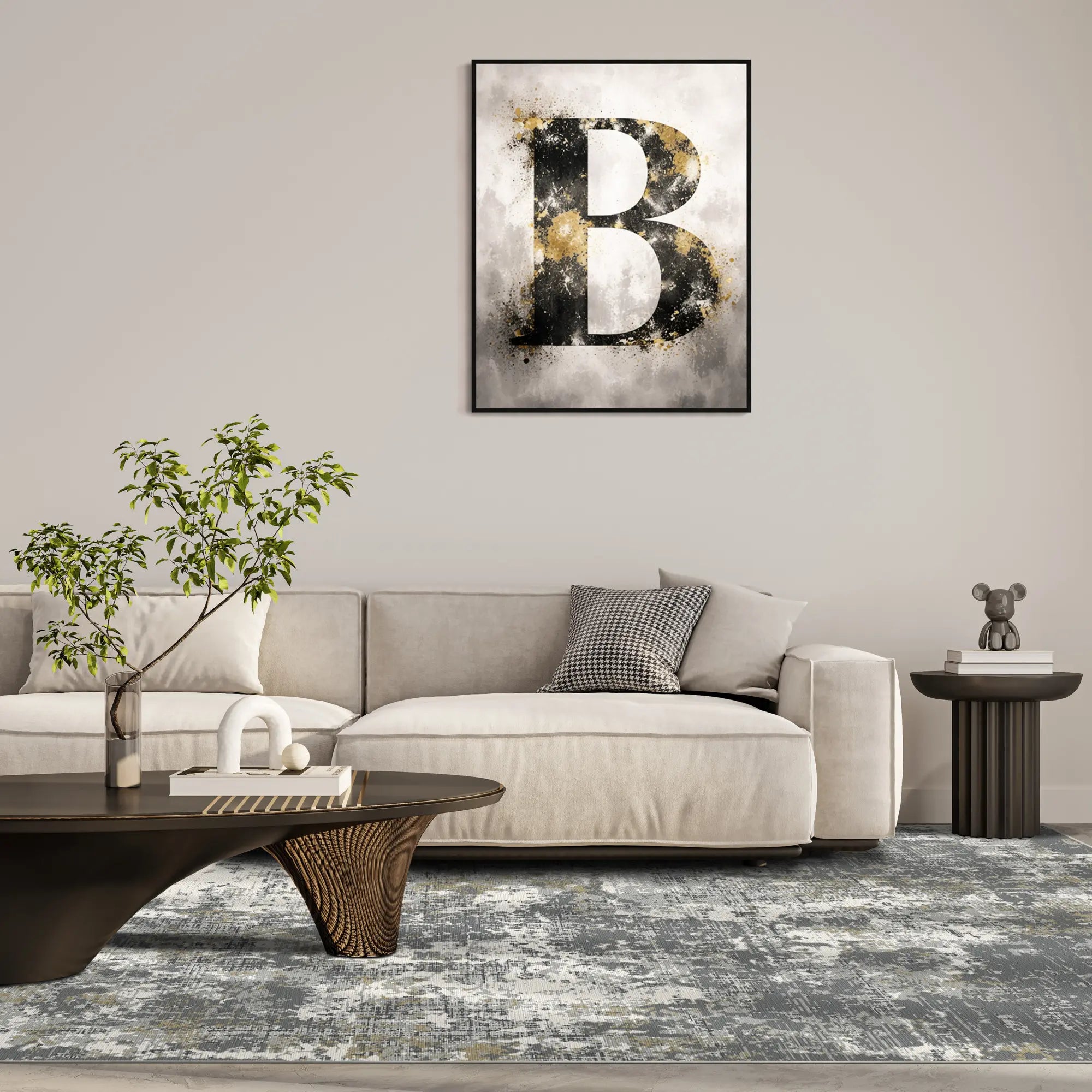 Obsidian Gold Waschbarer Abstrakter Teppich