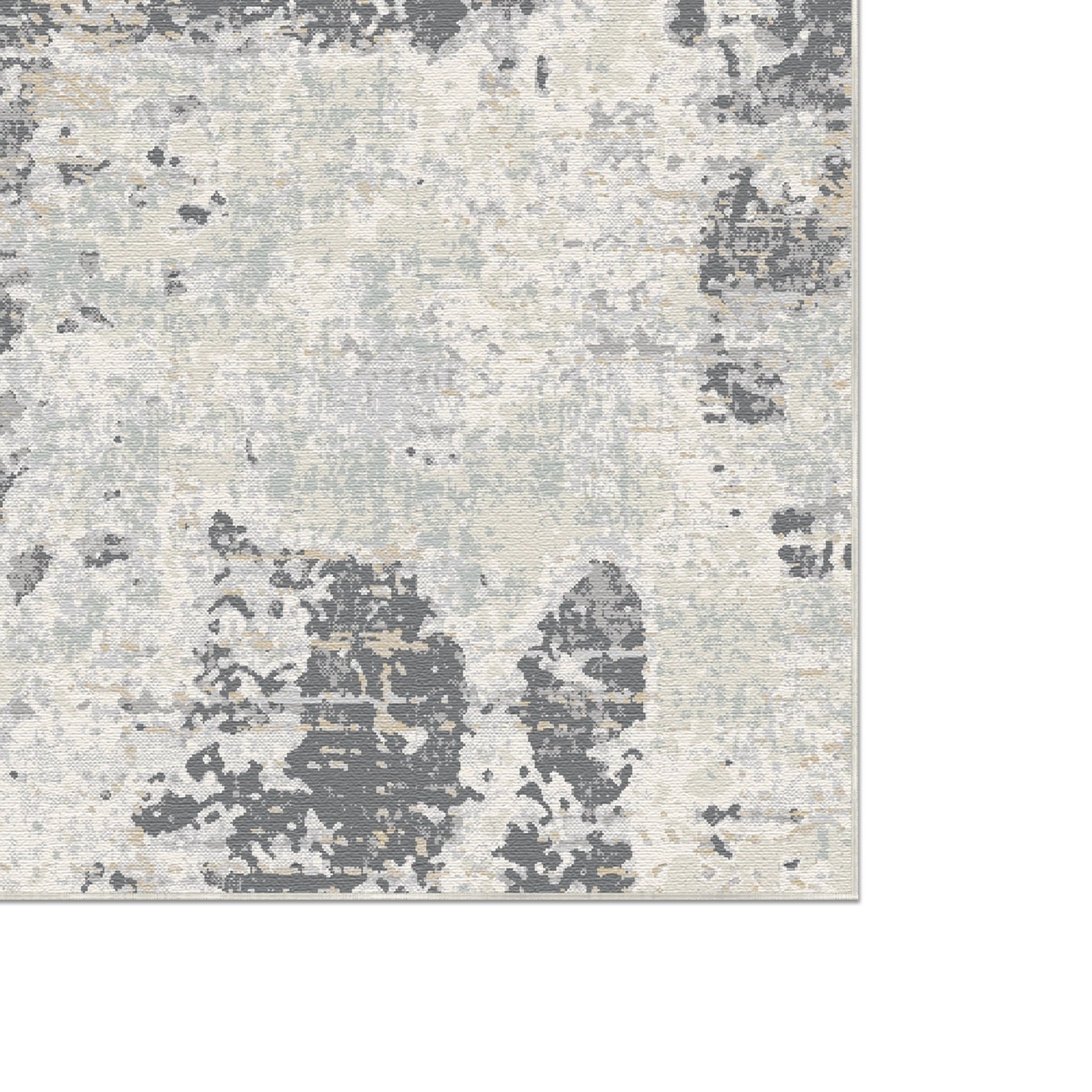 Graphitfarbener Abstrakter Teppich im Used-Look