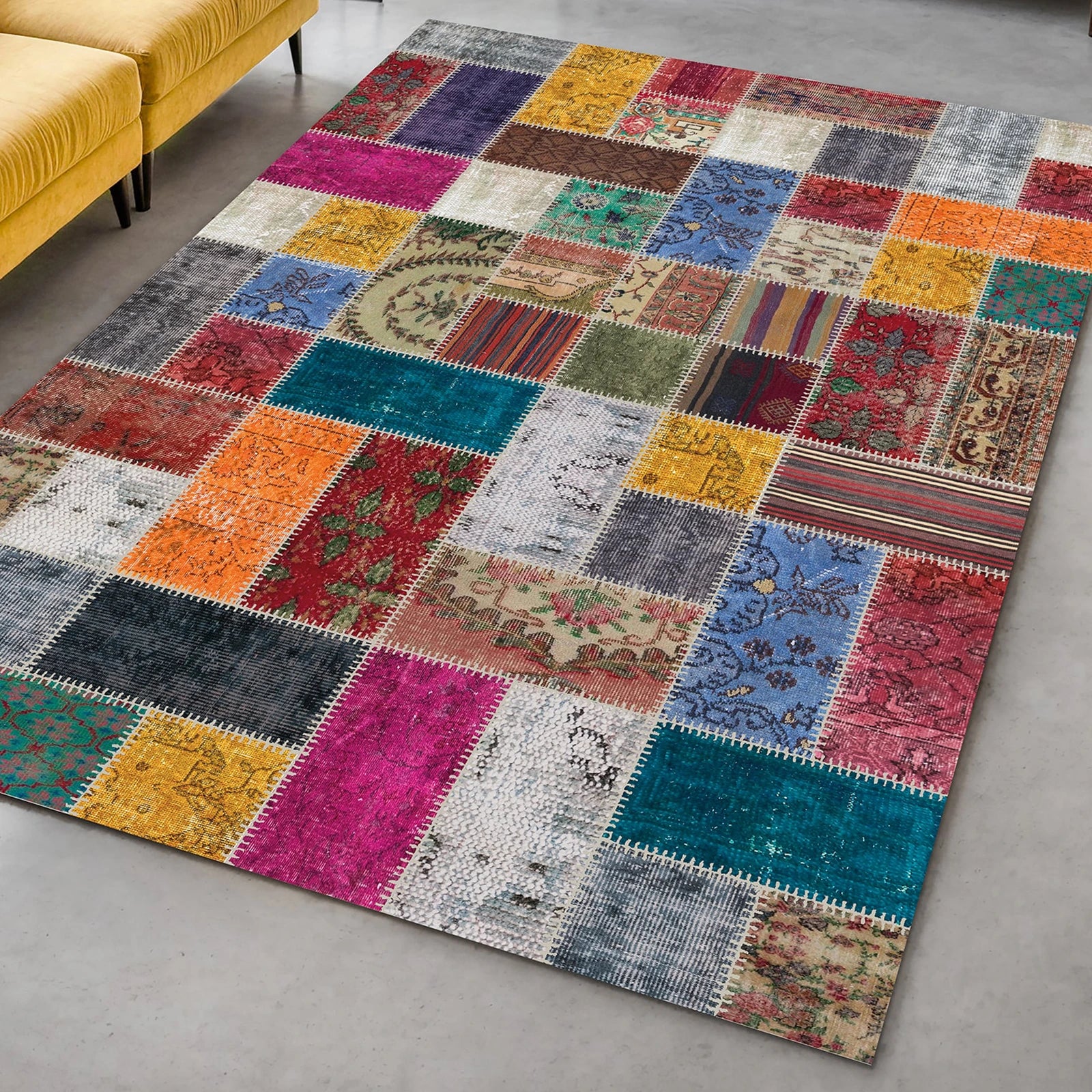 Colorburst Patchwork Washable Rug
