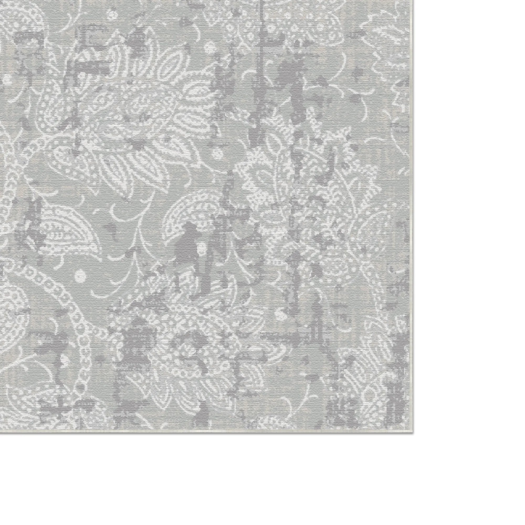 Versilberter Paisley Teppich in Distressed Grau