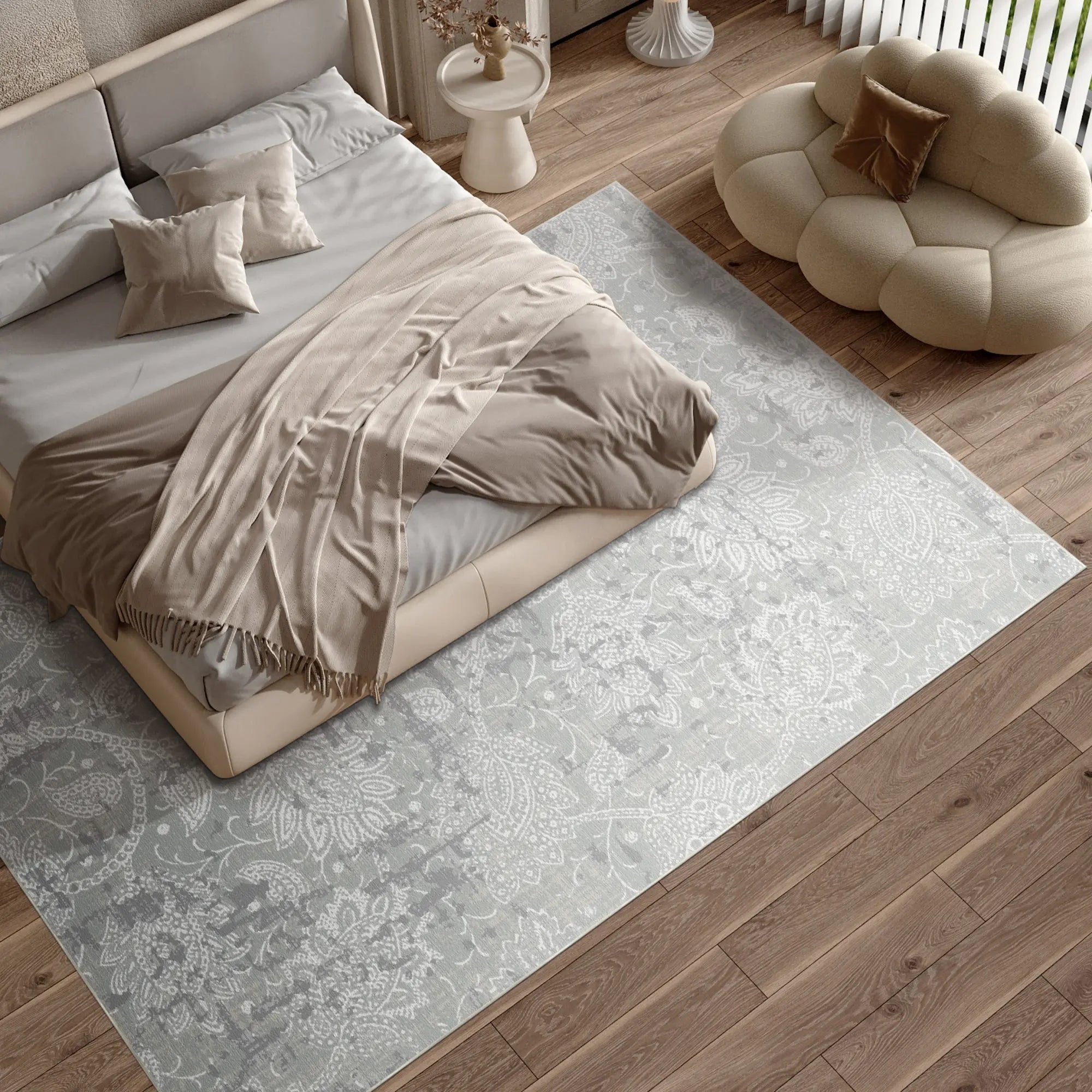 Silvered Paisley Used-Look Grau Teppich