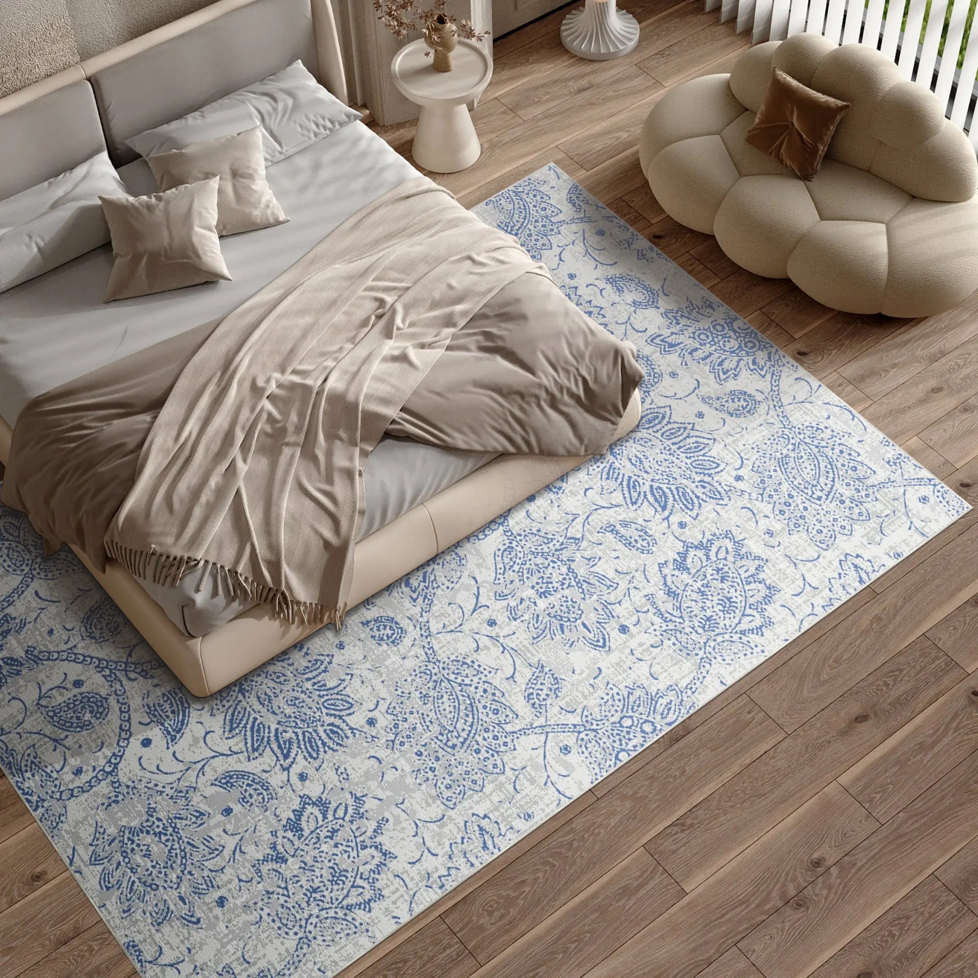 Azure Bloom Used-Look Teppich
