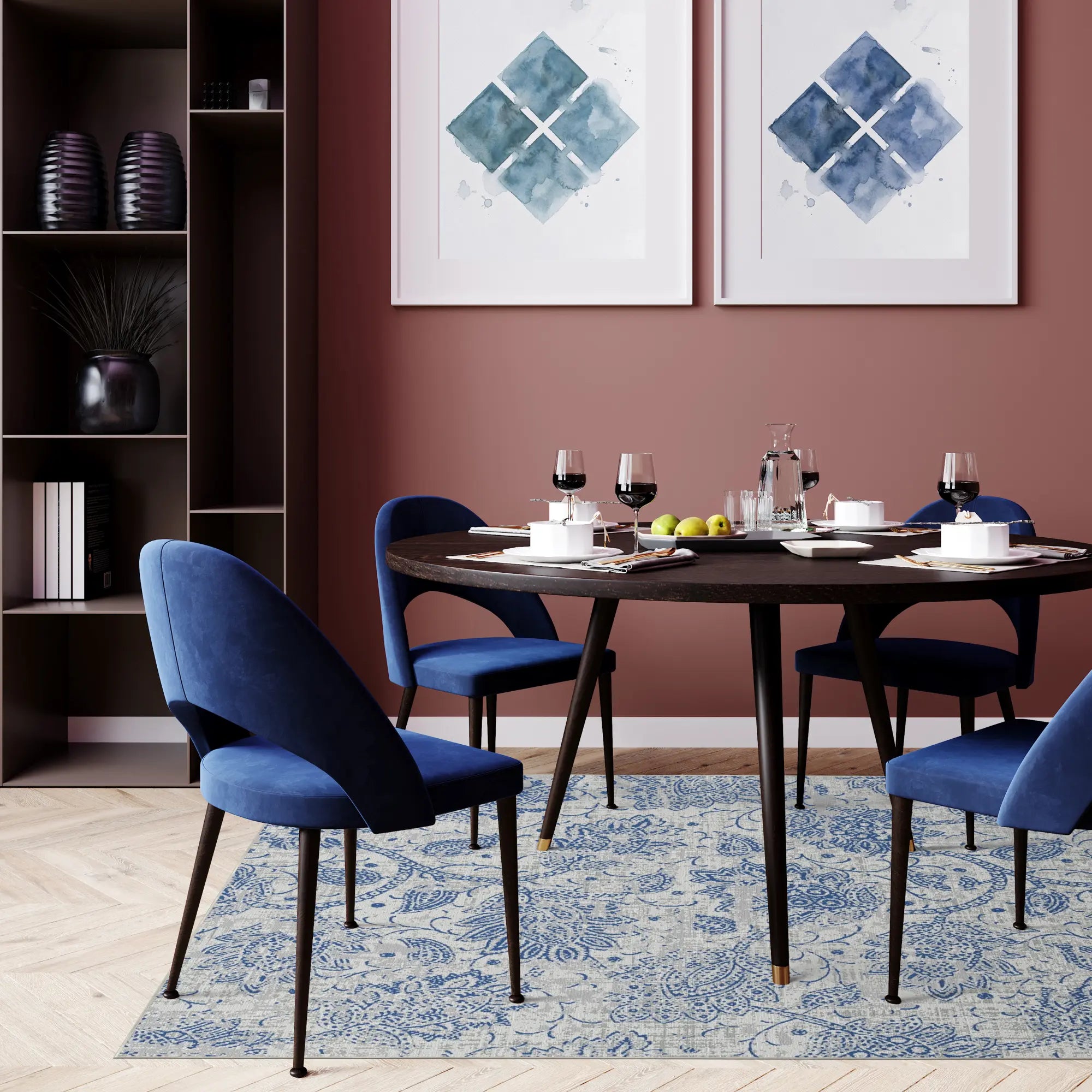 Azure Bloom Used-Look Teppich
