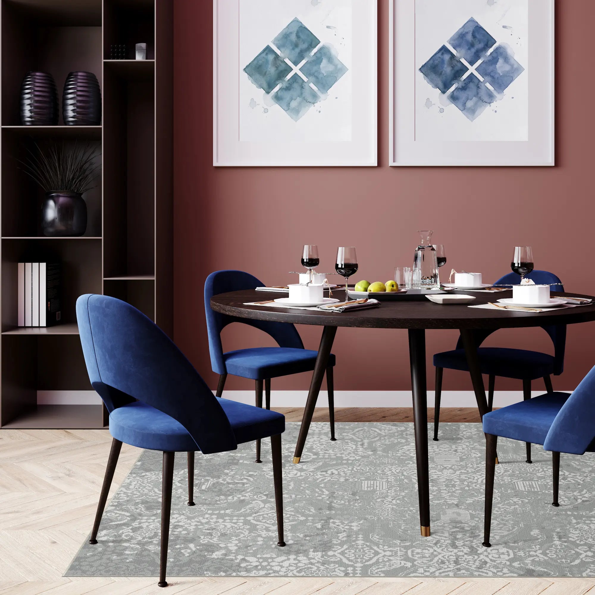 Slate Heirloom Medaillon Grau Teppich