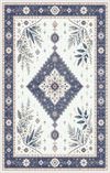 Marineblauer botanischer Medaillon-Teppich Marineblau