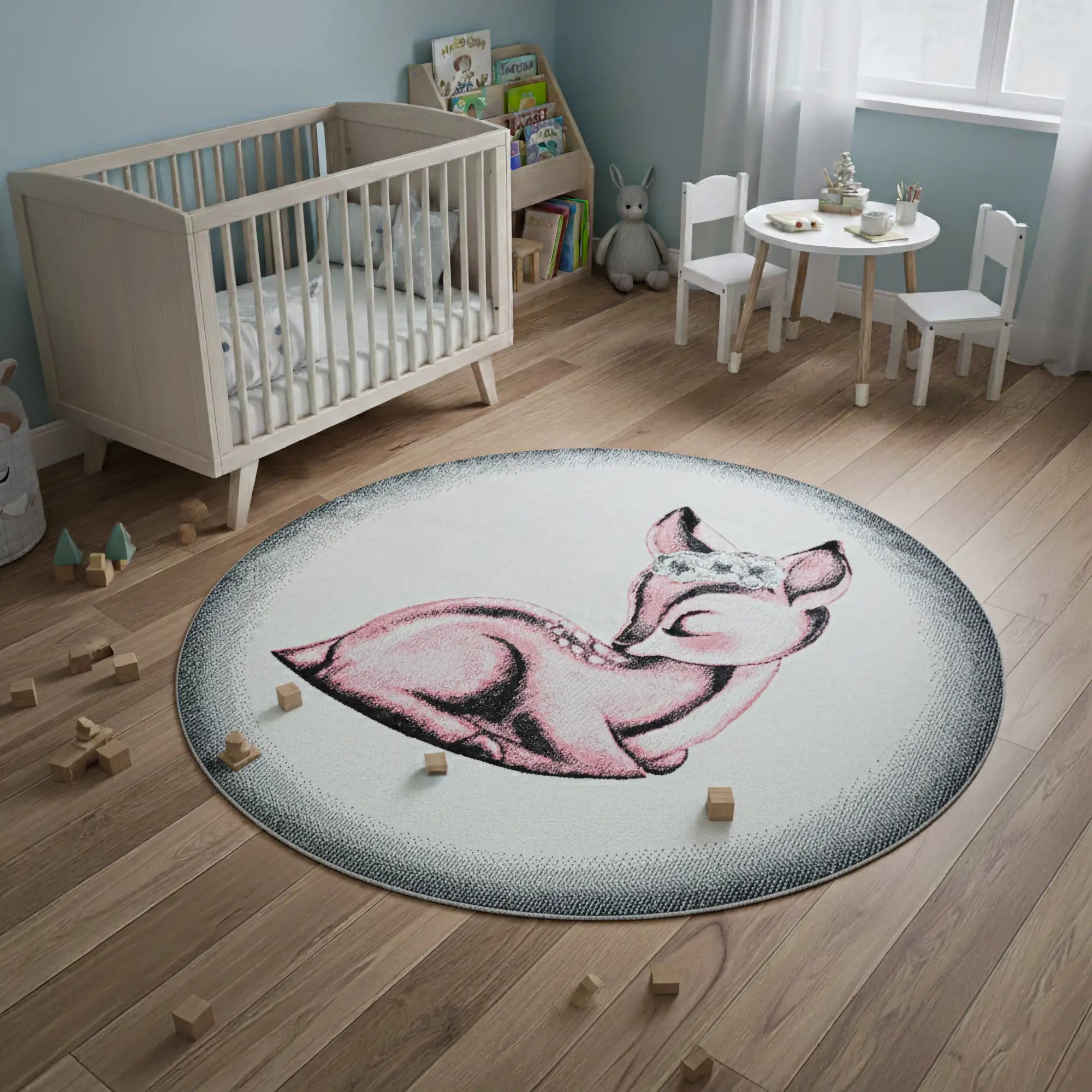 Kinderzimmer Teppich Schlafendes Reh | Rosa