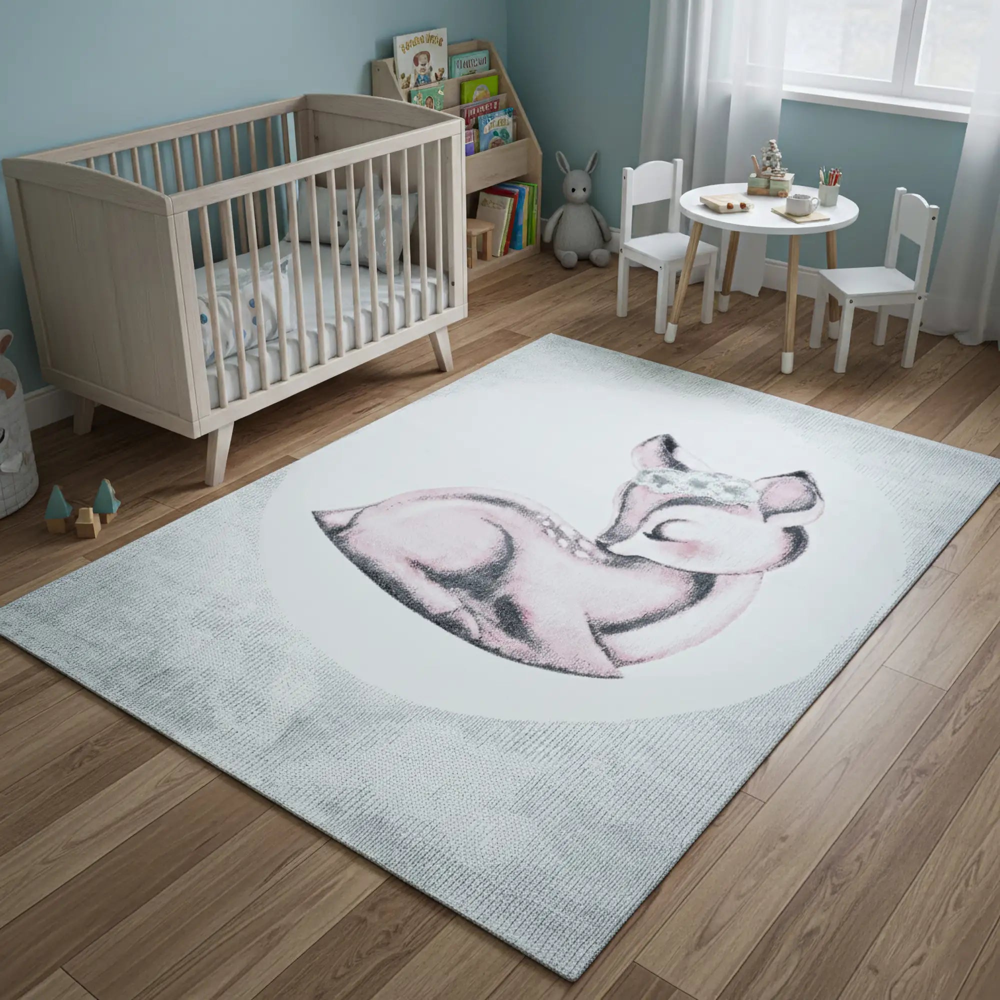 Kinderzimmer Teppich Schlafendes Reh | Rosa