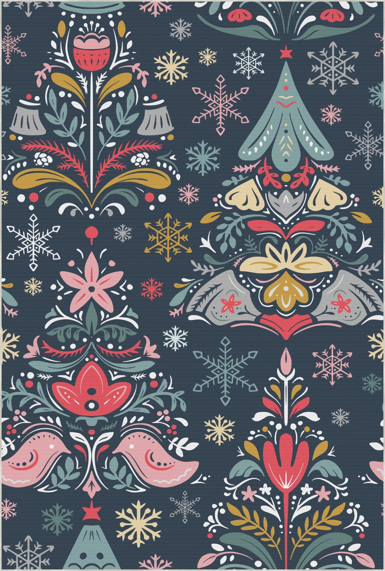 Waschbarer Weihnachtsbaumteppich im Folk-Art-Stil