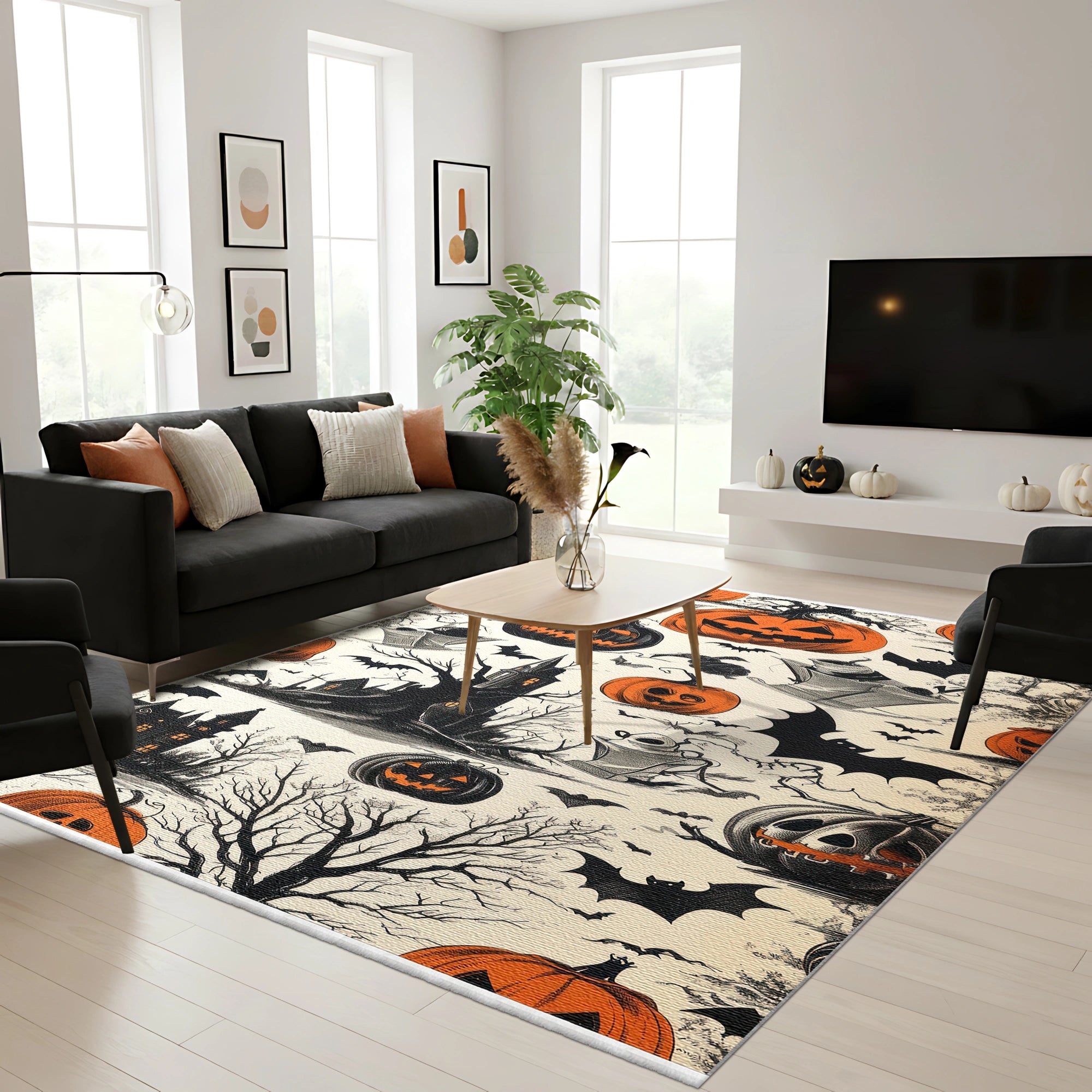 Vintage Halloween Teppich mit Spukhaus