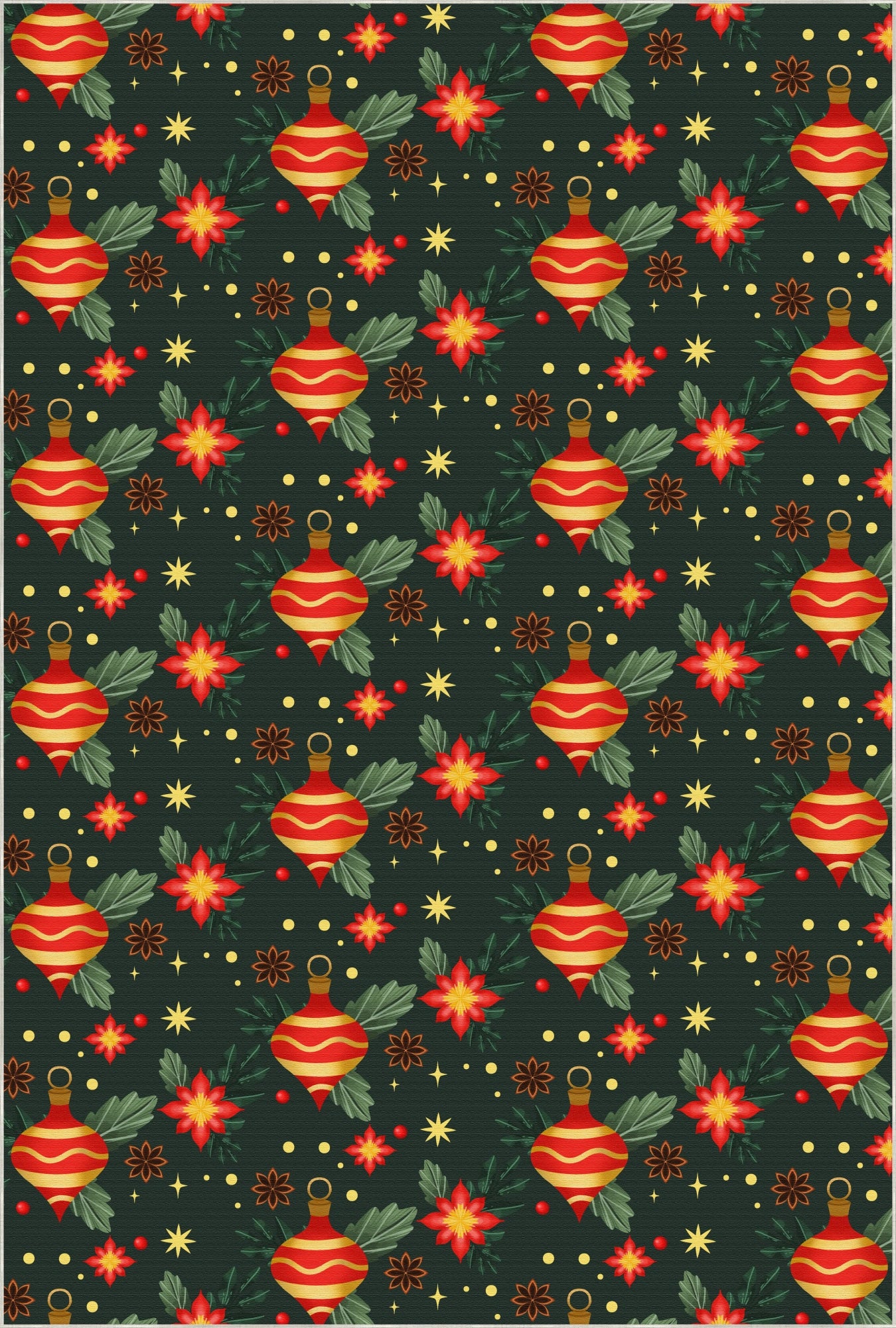 Waschbarer Teppich mit Weihnachtskugel- und Blumenmuster