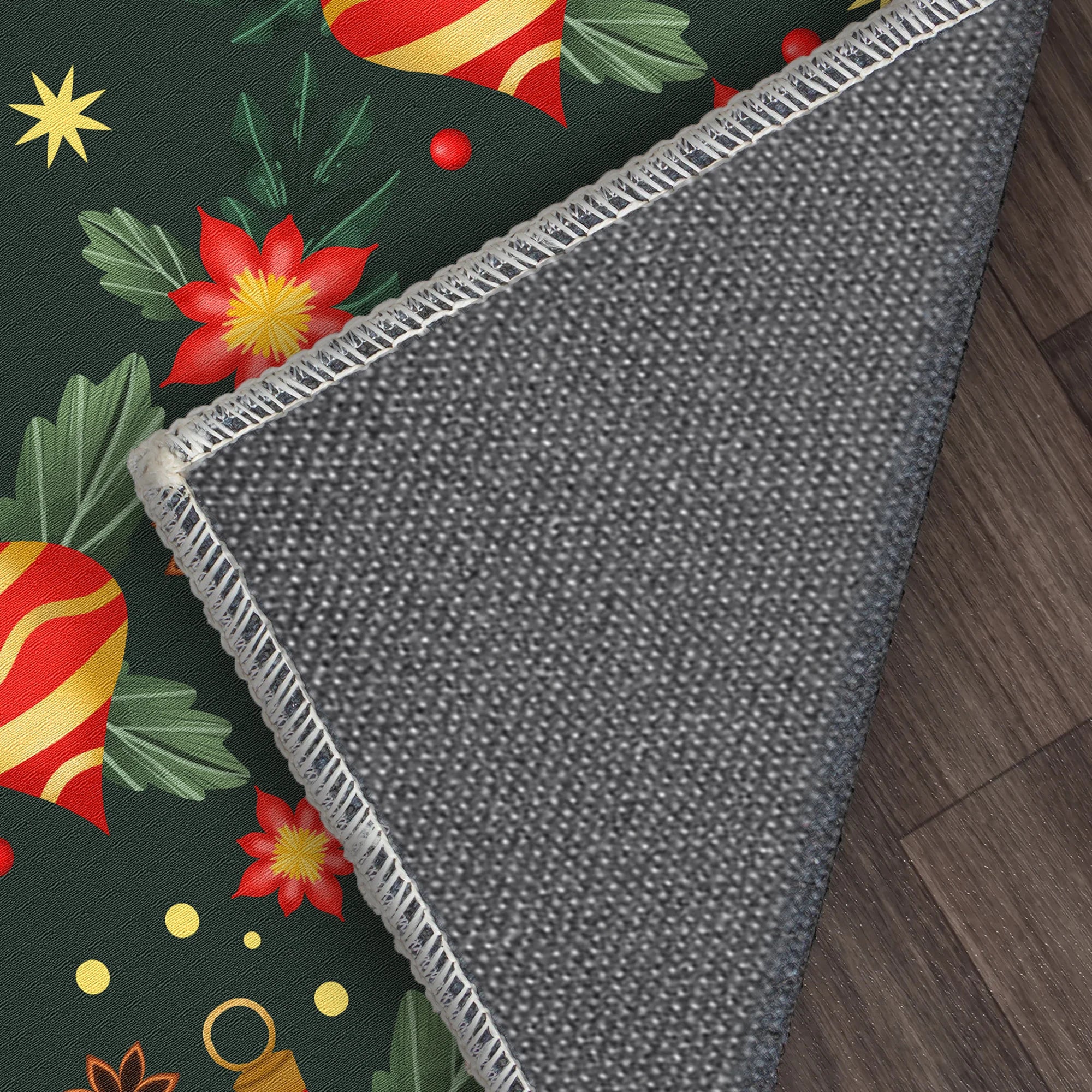 Waschbarer Teppich mit Weihnachtskugel- und Blumenmuster