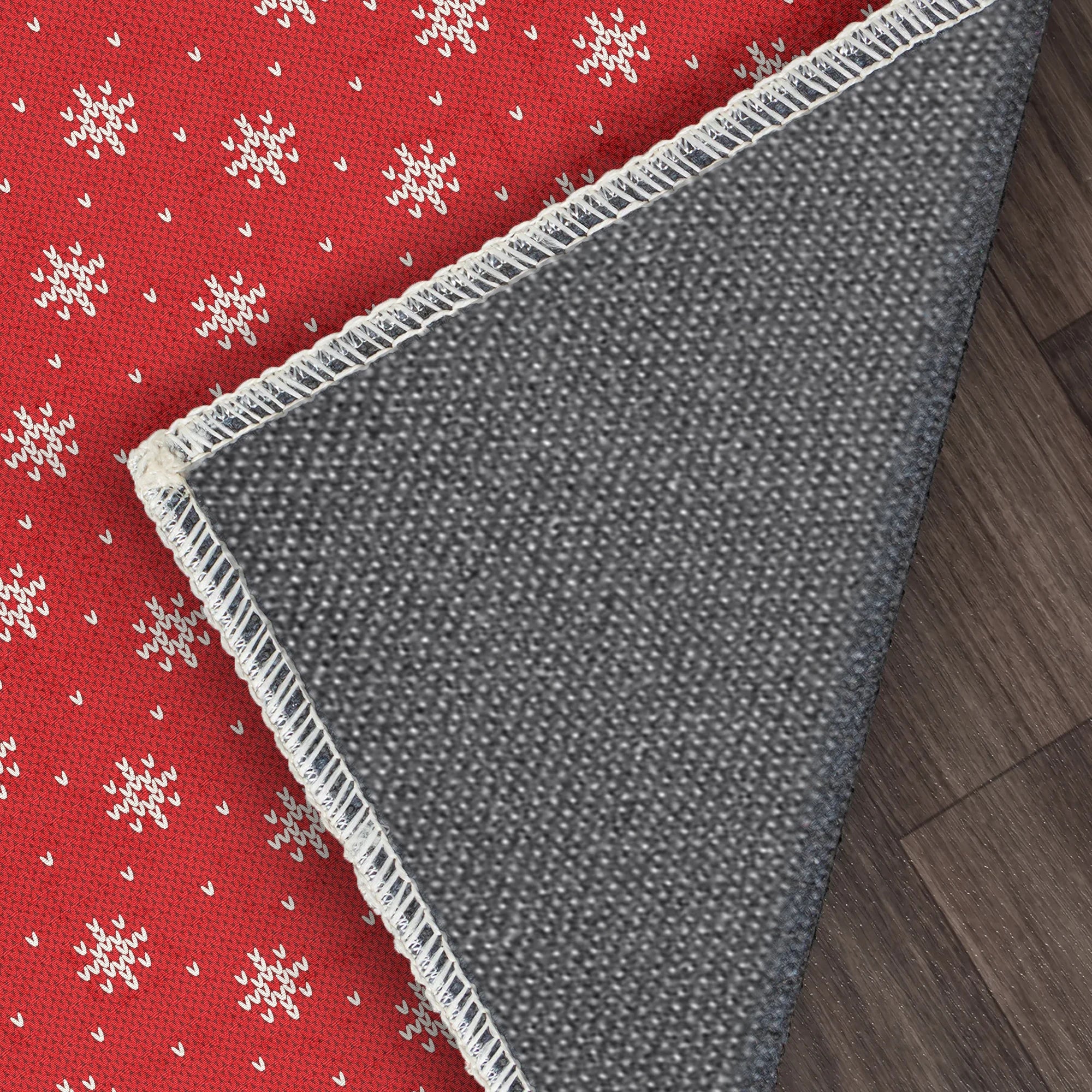 Waschbarer roter Schneeflocken Strickteppich