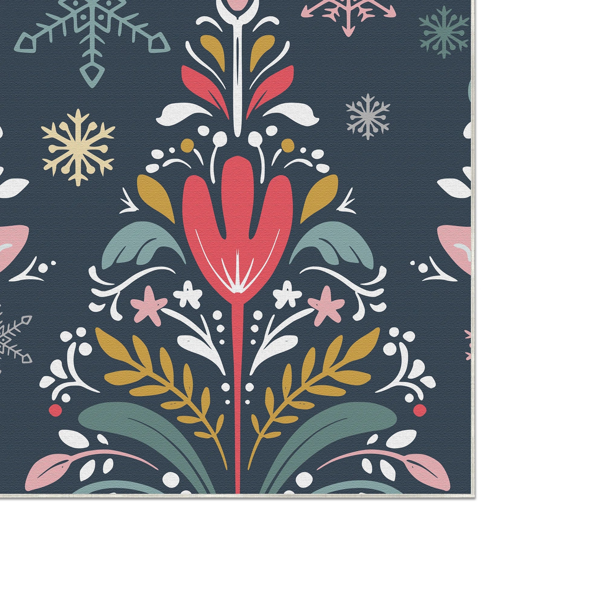 Waschbarer Weihnachtsbaumteppich im Folk-Art-Stil