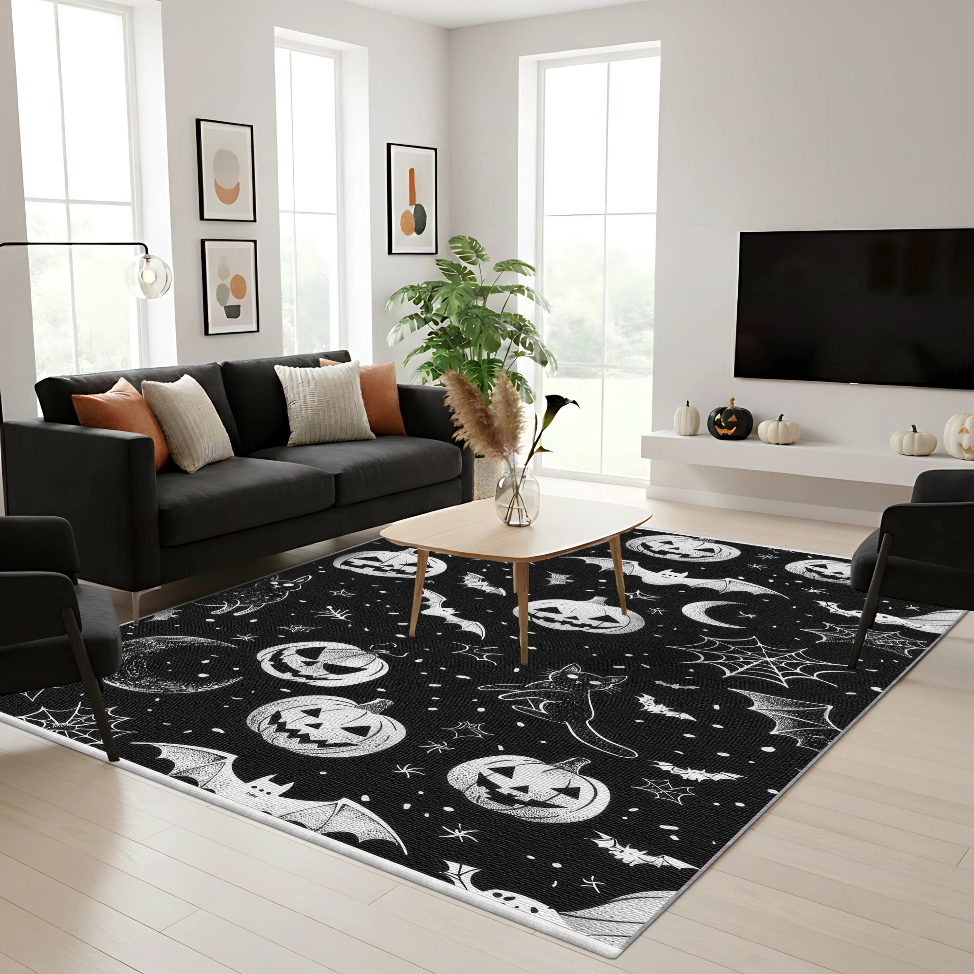 Halloween Teppich Mit Schwarzer Katze und Kürbis