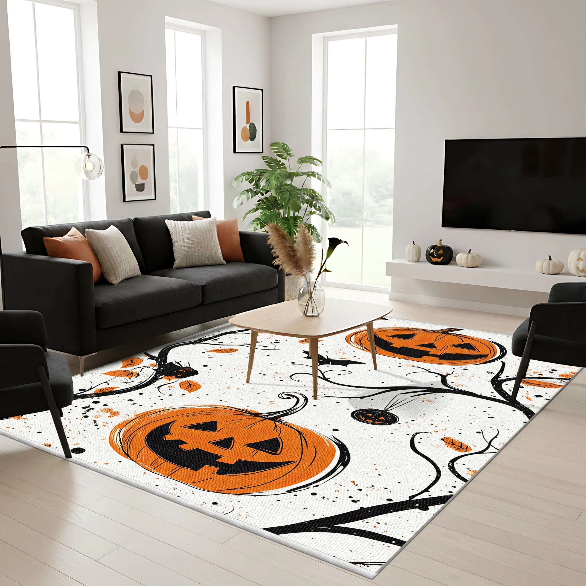 Minimalistischer Waschbarer Kürbis Herbstteppich