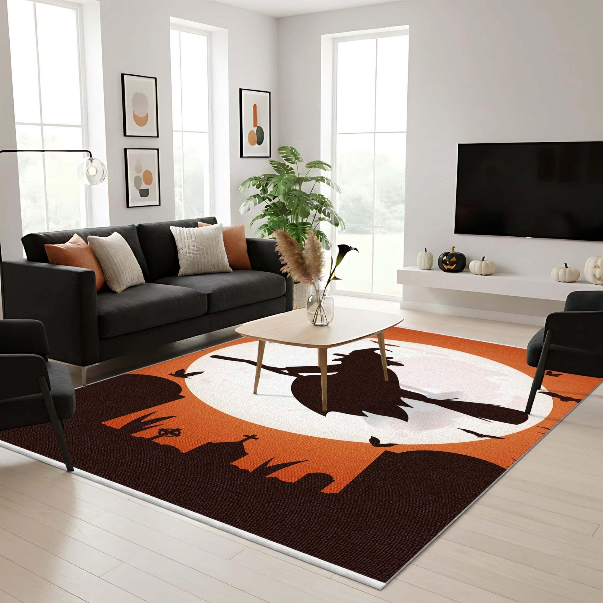 Hexen-Silhouette-Mond-Halloween-Teppich