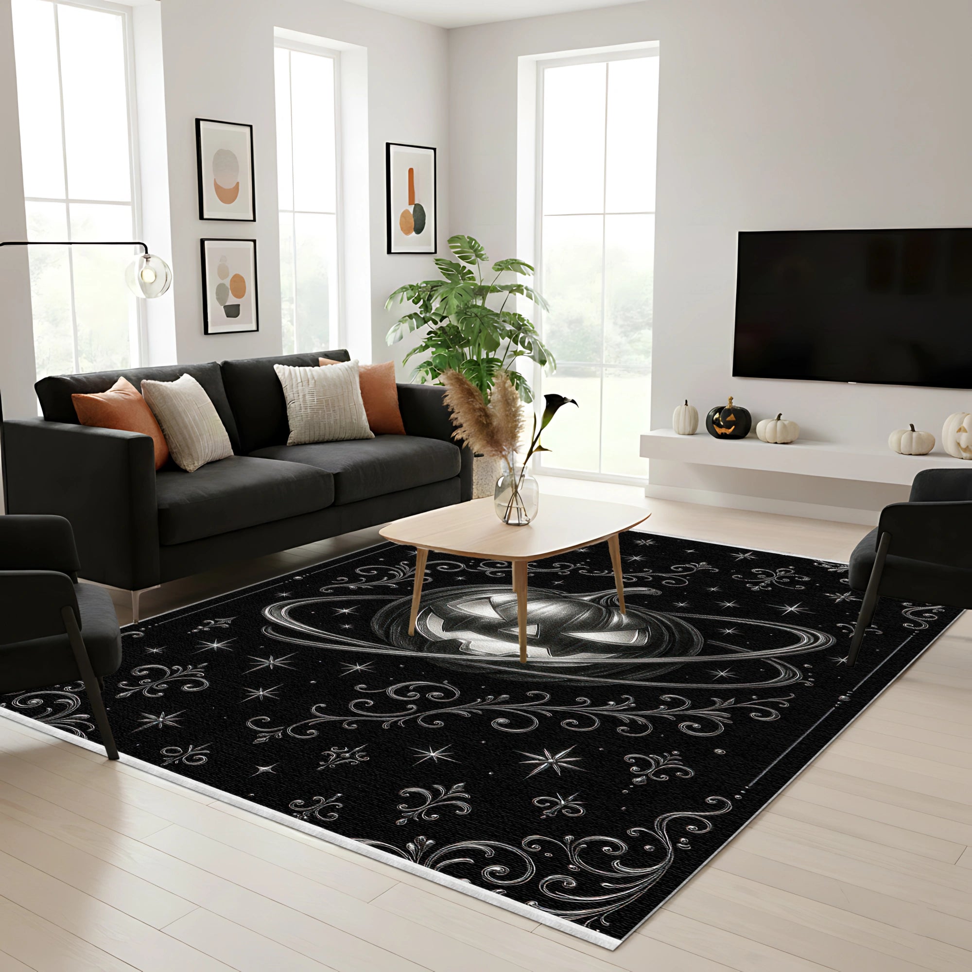 Silberner Kürbis Halloween-Teppich