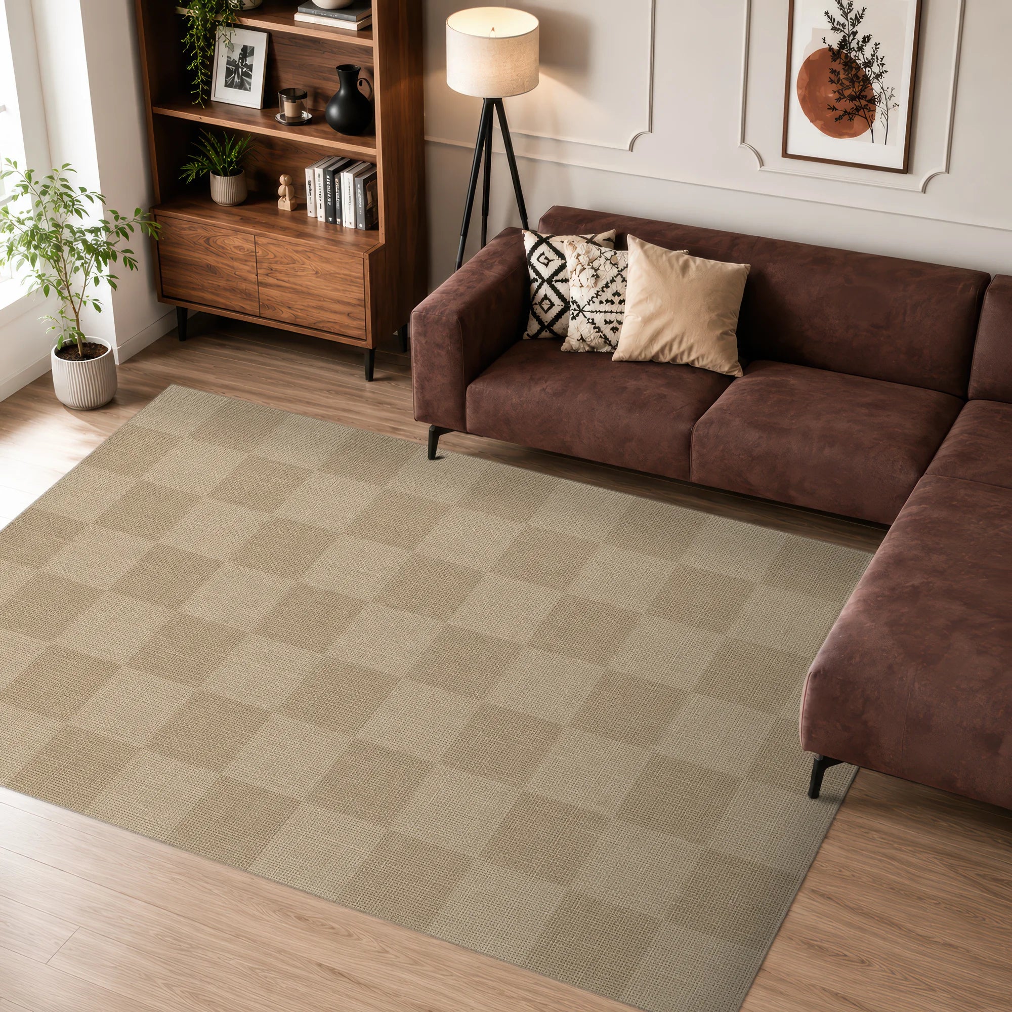 Modernes kariertes Jute-Optik Teppich